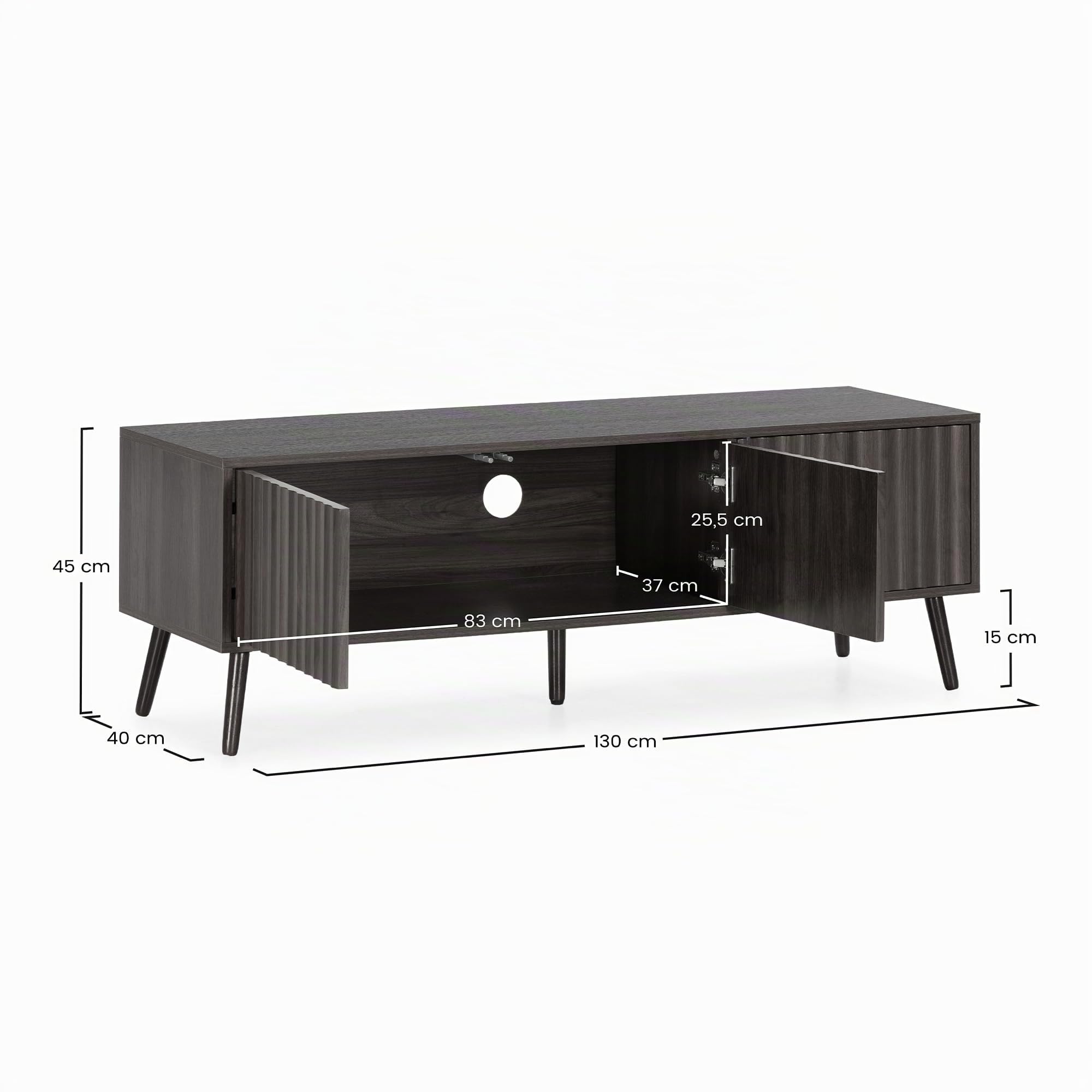 HOMN LIVING Mobile TV Lluvia, 3 ante, finitura noce, 130 cm (larghezza) x 40 cm (profondità) x 45 cm (altezza)