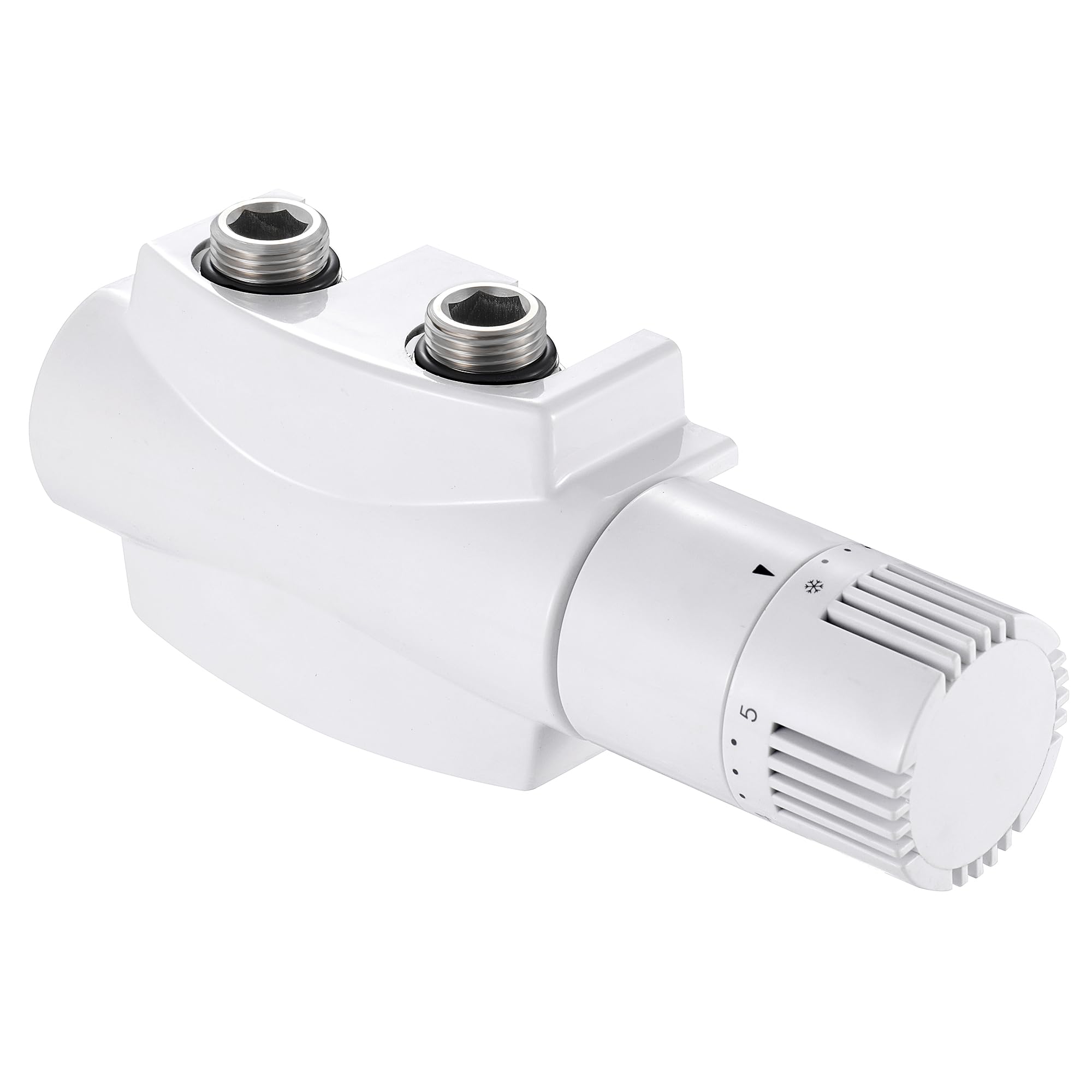 Multiblock Set für Heizkörper Anschlussarmatur mit Thermostat, Hahnblock Heizkörper Ventil Eck- und Durchgangsform 50mm, Heizkörperventil für Badheizkörper Heizungszubehör (G1/2",Weiß)