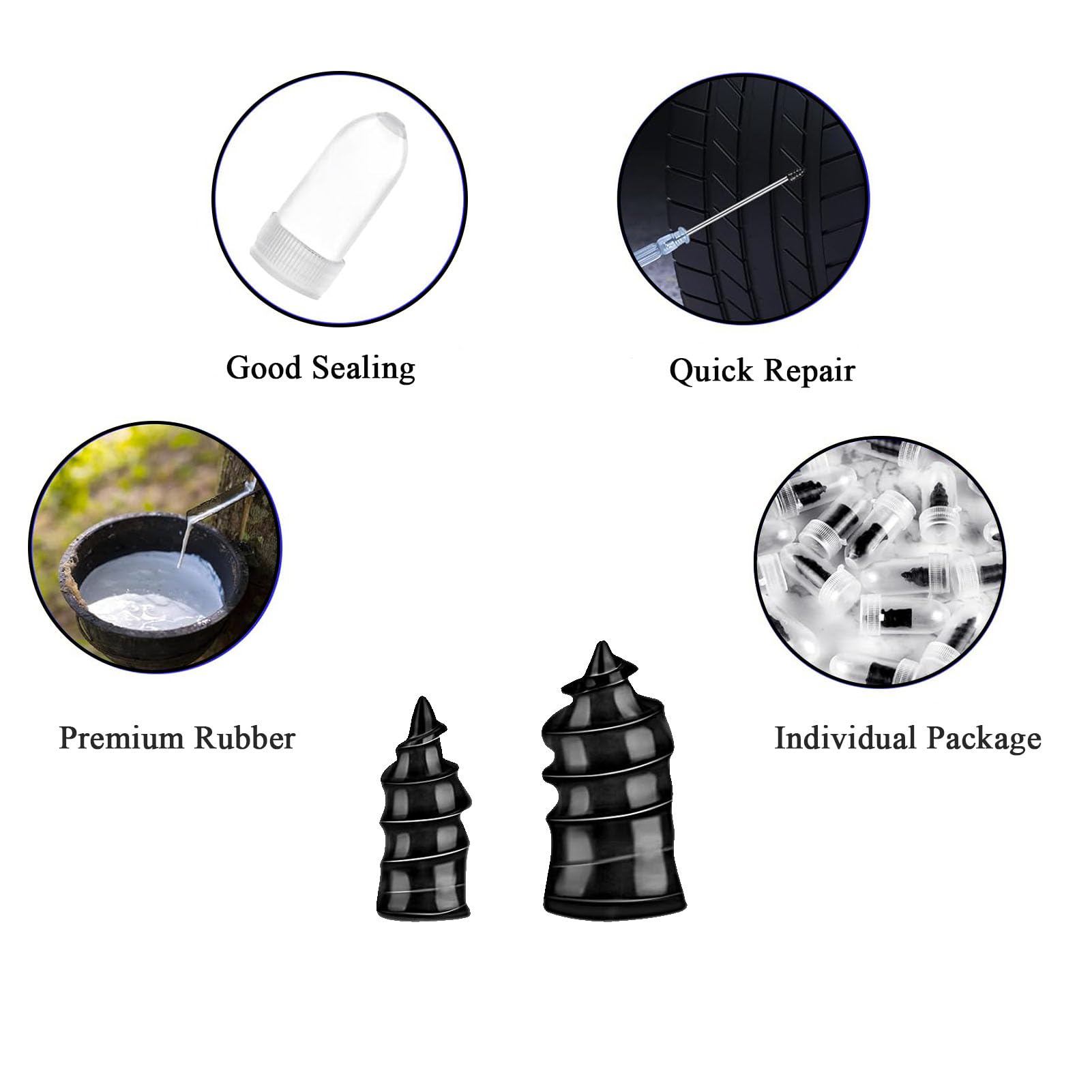 DuDuZui 60 Piezas Kit Repara Pinchazos Coche, Clavo de Goma para Neumáticos con Destornillador, para Coche, Moto, Bicicleta, Camión, con 1 Manómetro de Presión para Neumáticos a Lápiz (30S+30L) — view 2
