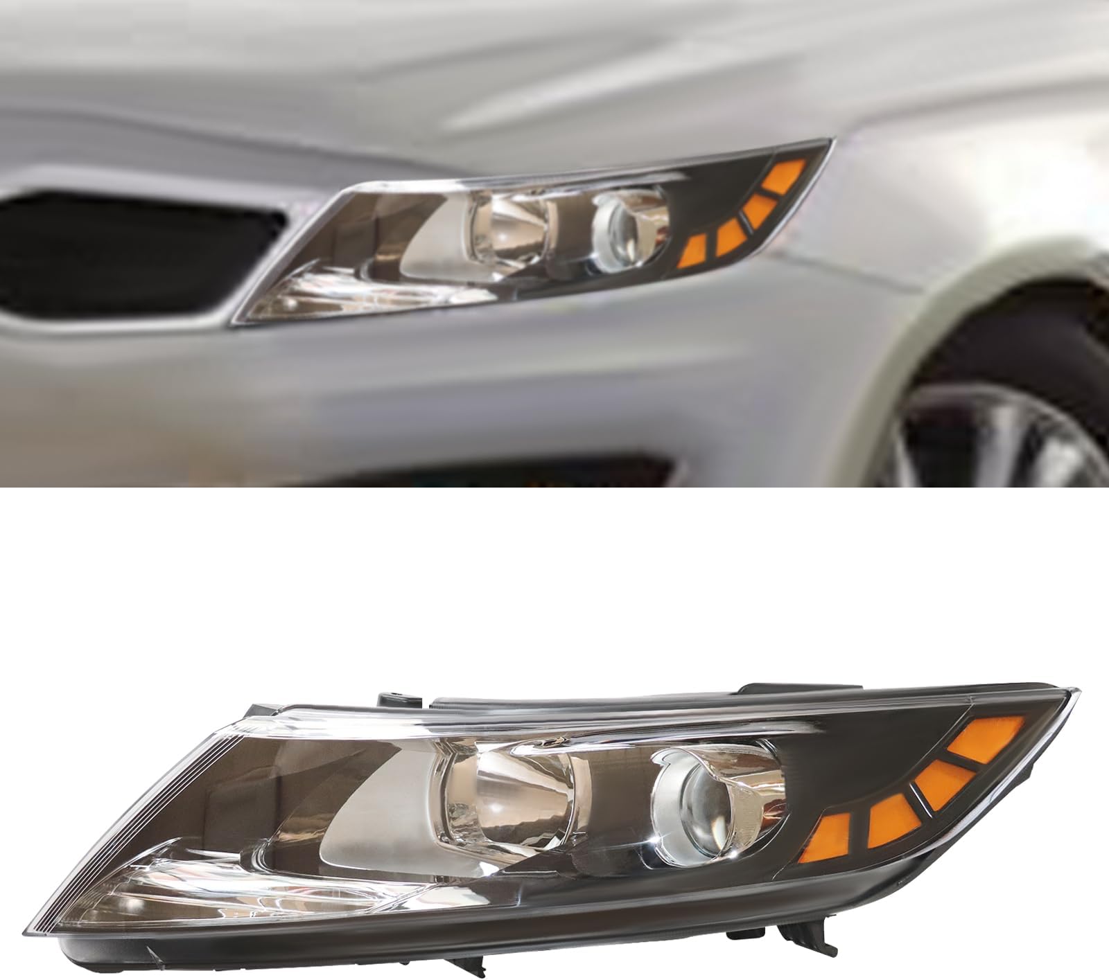 CreoCast Headlight for KIA Optima 2011 2012 2013, Headlamp Left Driver Side Headlamp OE Replacement Halogen Headlights Assembly H7 H1 Bulbs 921012T121 - Left (Driver Side Headlight)