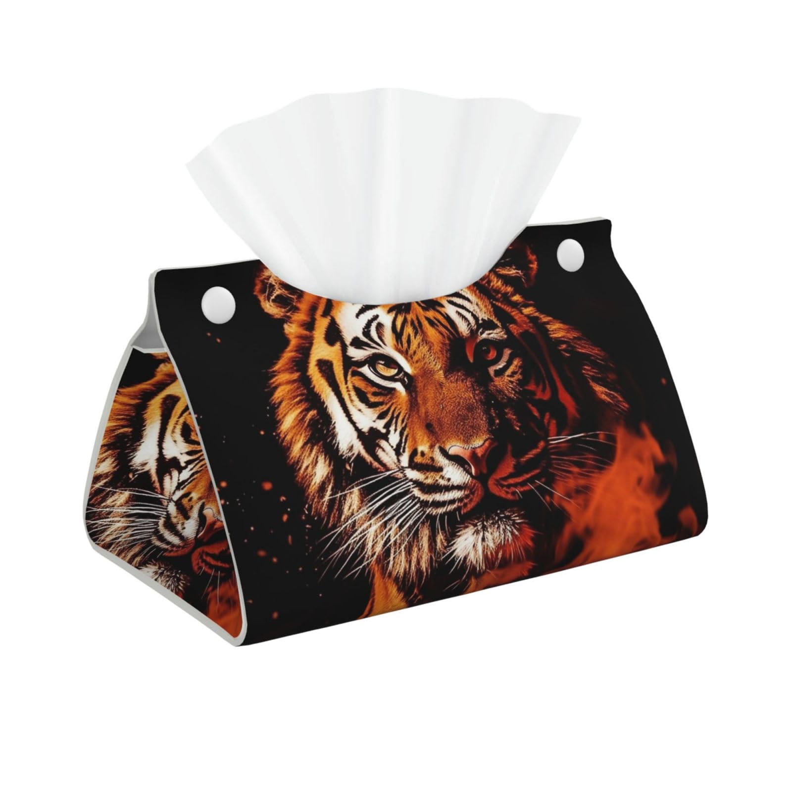 Pu Leather Tissue Box Cover, Tiger in Fire Rectangle Tissue Case Covers Decorative Tissue Box Holder Waterproof Tissue Holder Organizer for Bathroom Home Office