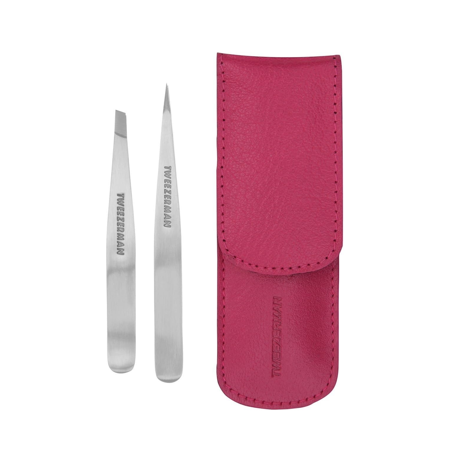 Petite Tweeze Set: Slant Tweezer + Point Tweezer - (With Pink Case)