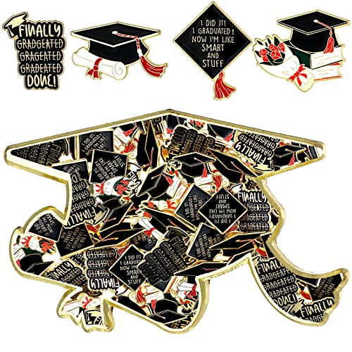Junkin 24 Pcs Graduation Enamel Pins Set 4 Styles 2025 Graduation Gifts Button Lapel Pins Souvenir Emblem Graduate Pin Book Flower Grad Cap and Diploma for College Teacher Congrats Grad Party Favor