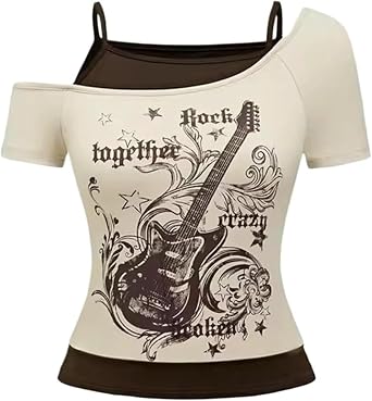 Grunge Fake Two Piece Tops for Women Y2k Crop Top Whimsigoth Clothes
