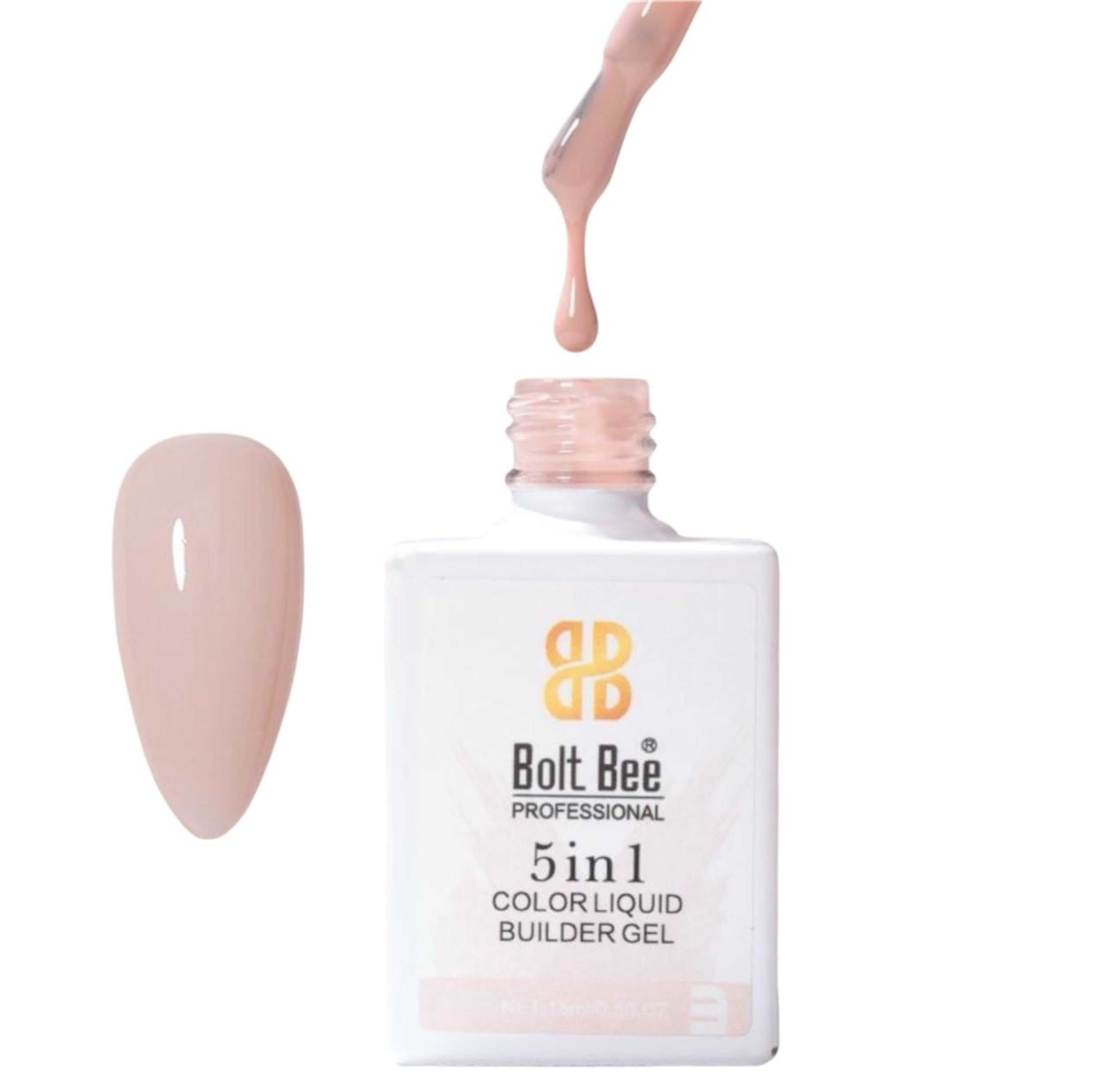 bolt bee 5 in 1 colorliquid builder gel biab clear,pink,nude,white builder gel for nails, 15ml nail strengthener in a bottle, nail extension hard gel, soak off long lasting uv light cure (03)