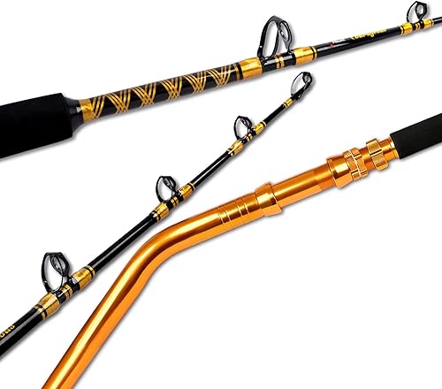 Fiblink Caña de pescar de agua salada de 2 piezas doblada a tope de pesca de mar profundo, caña de pesca convencional de caza grande (50-80