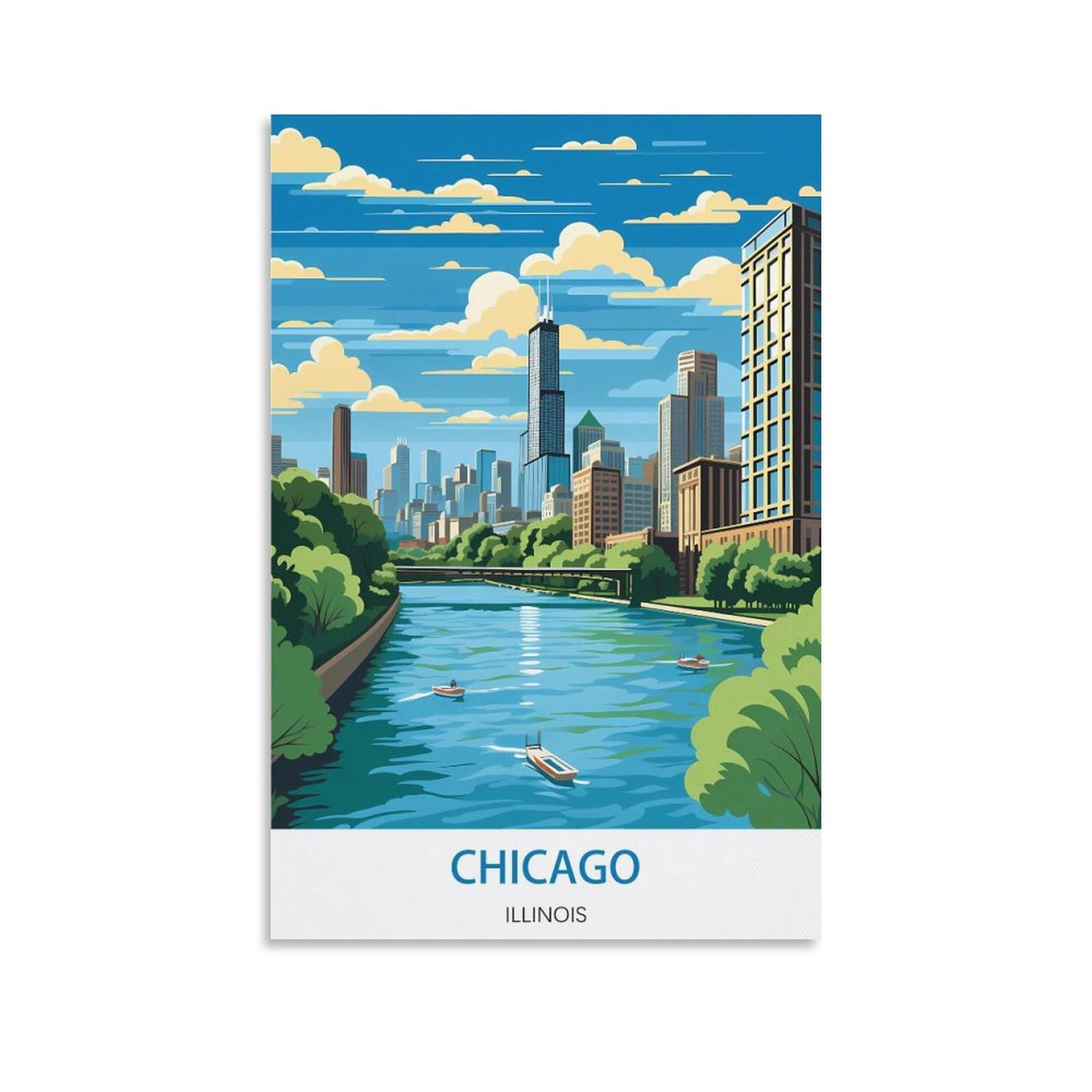 QQLADY Chicago Illinois Vintage Travel Posters 08x12inch(20x30cm) Canvas Prints Wall Art Paintings Pictures for Living Room Bedroom Wall Decor