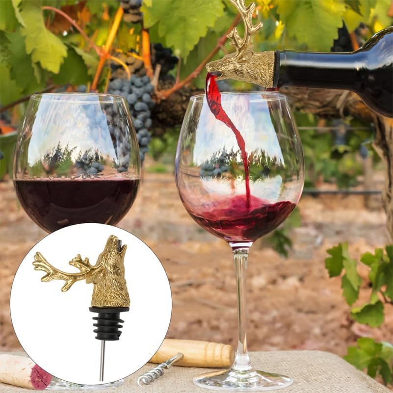 Amosfun Deer Head Wine Pourer Creative Reusable Liquor Bottle Pourer Smooth Pour Spout for Wine Lovers Parties and Bar Tools
