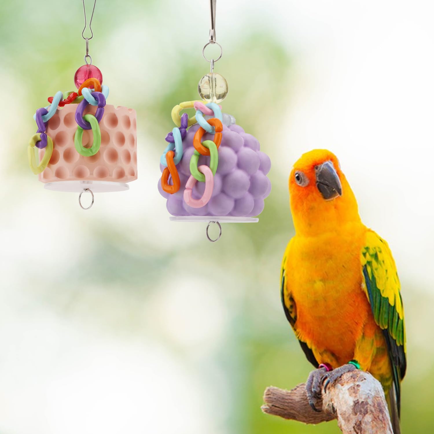 Wontee Bird Beak Grinding Stone Bird Calcium Block Chewing Treats Toy for Budgies Cockatiels Conures Quaker Senegal Parrot, 2PCS (Orange+Purple)
