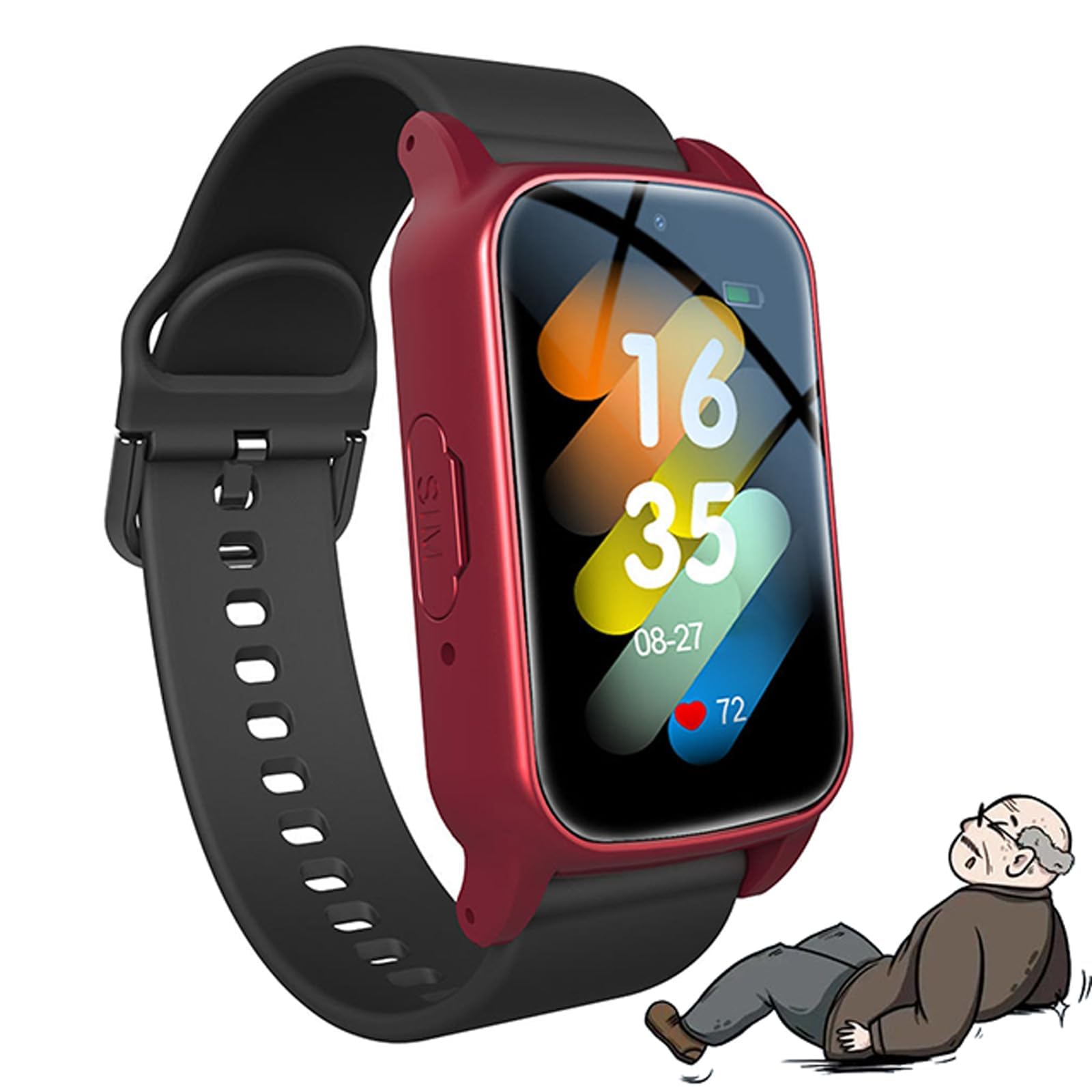 Orologio intelligente con rilevamento delle cadute con GPS Tracker e chiamata di emergenza SOS, ideale per anziani, demenza e malati di Alzheimer