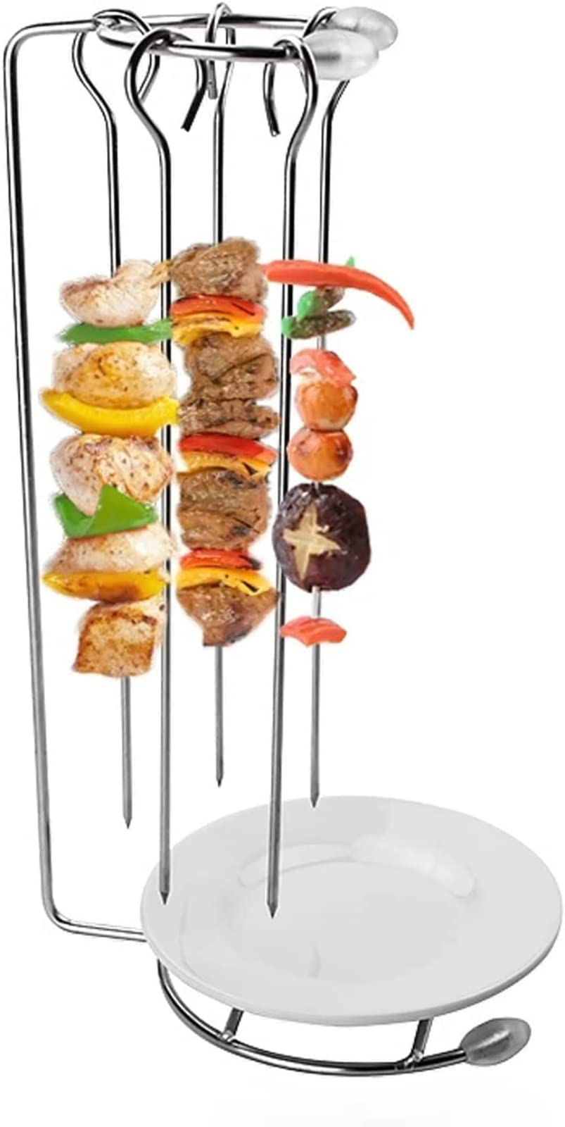 Stainless Steel Kebab Hanging Rack, Vertical Skewer Barbecue Skewer Stand, Set of 5 Flat Skewers for Grilling Kabobs with Skewer Stand, Reusable BBQ Sticks for Grill Meat Barbecue Food(1 set)
