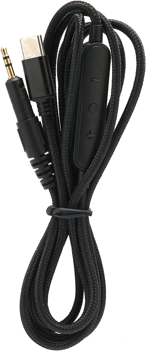 Type - C Earphone Audio Cable with Mic and Volume Control, Replacement Headphone Cable for Audio - Technica ATH - M40x/M50x/M60x/M70x, 1.5m Braided Oxygen - Free Copper Wire with