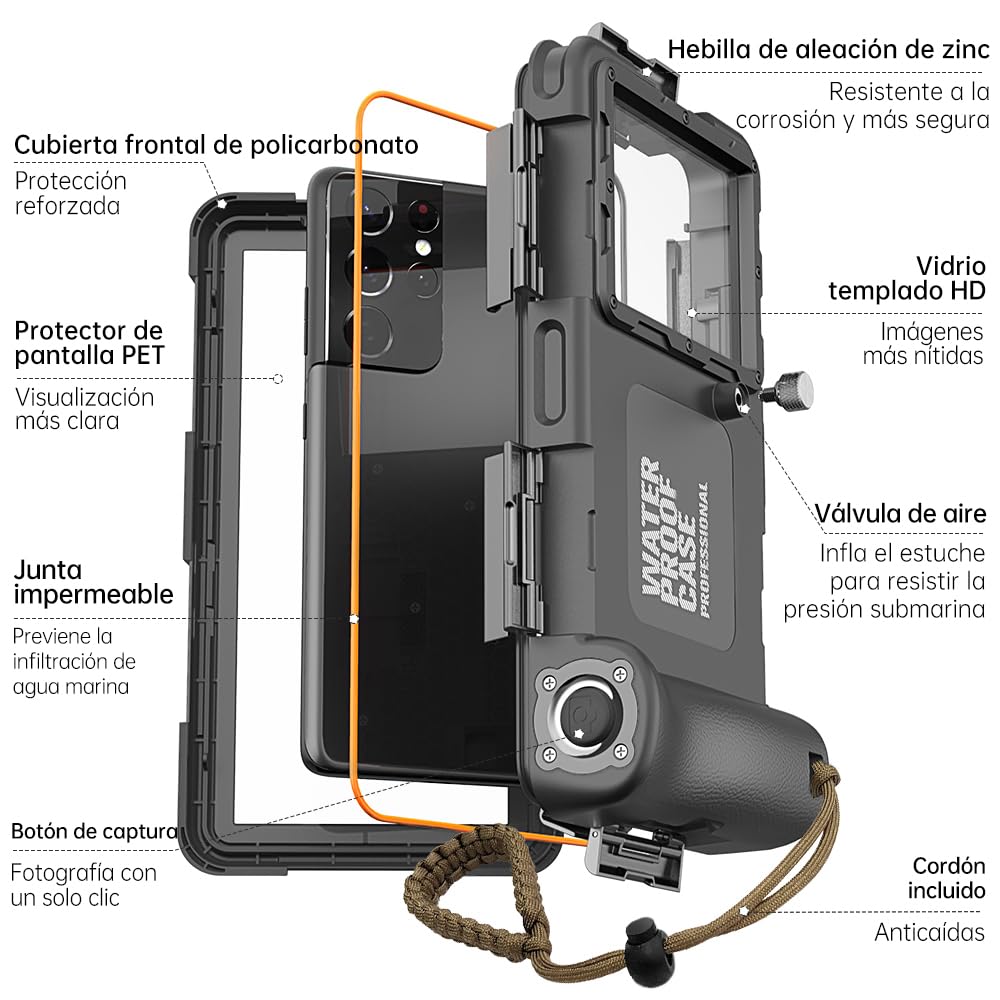 Funda Impermeable Universal IPX8 para Buceo Profesional 15M - Compatible con iPhone, Samsung, Xiaomi - Carcasa Estanca para Snorkel, Surf y Fotografía Subacuática (Negro)