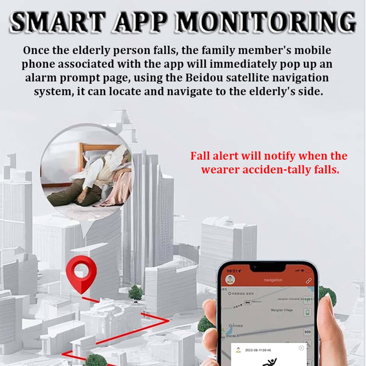 Chaleco de airbag anticaídas con monitoreo remoto, alarma, posicionamiento y función de ayuda de emergencia para seguridad de ancianos y prevención de caídas