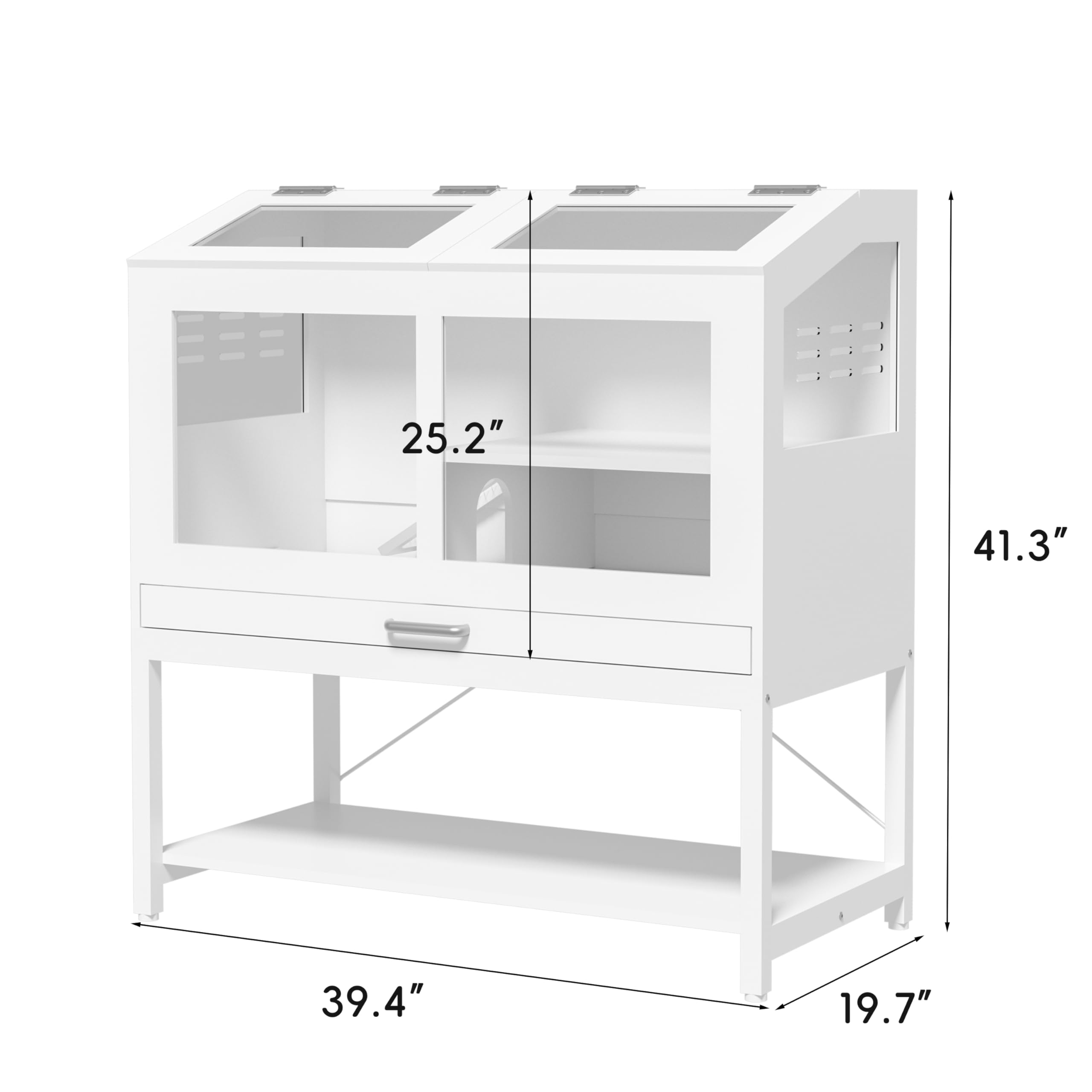 Hamster Cage with Storage Cabinet, Guinea Pig Cage for Small Animals, Large Hamster Cage and Habitat with Easy View Acrylic Panels and Pull Out Drawer for Hamster, Rabbit, Hedgehog, Easy to Clean