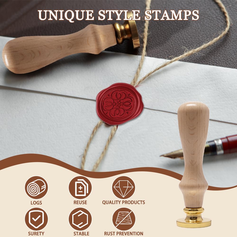 12 Stück Siegelwachs Stempel Siegelstempel Set Wachssiegel Stempel Blume Wachssiegel Stempelset mit 1 Holzgriff Siegelstempel Blume des Lebens Wachsstempel Köpfe für Kartenherstellung