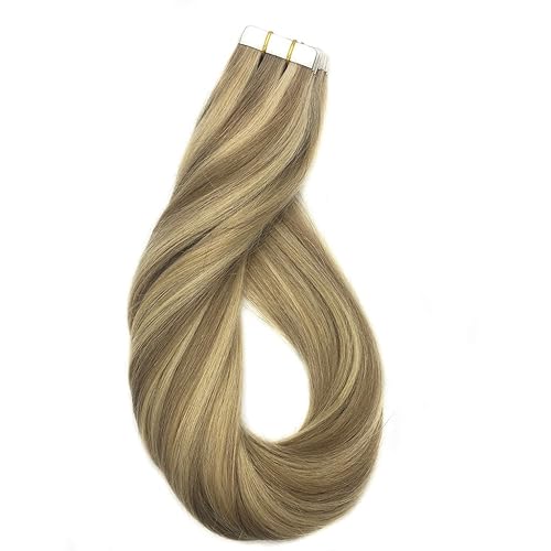 Miniatura 4 de GOO GOO Extensiones de cabello humano con cinta, 1622 rubio claro con reflejos rubios dorados, 18 pulgadas, 1.76 onzas, 20 unidades, puntas gruesas,