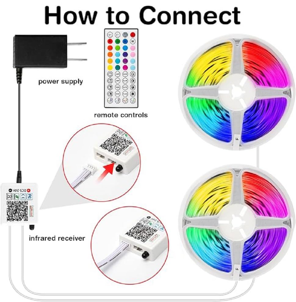 Image of 98ft Led Strips Lights,Rgb Led Lights with Smart App and Remote Control, Led Light Strip for Bedroom,Music Sync Color Changing Bluetooth Led Light Strip ,Indoor Light for Room, Kitchen And Party