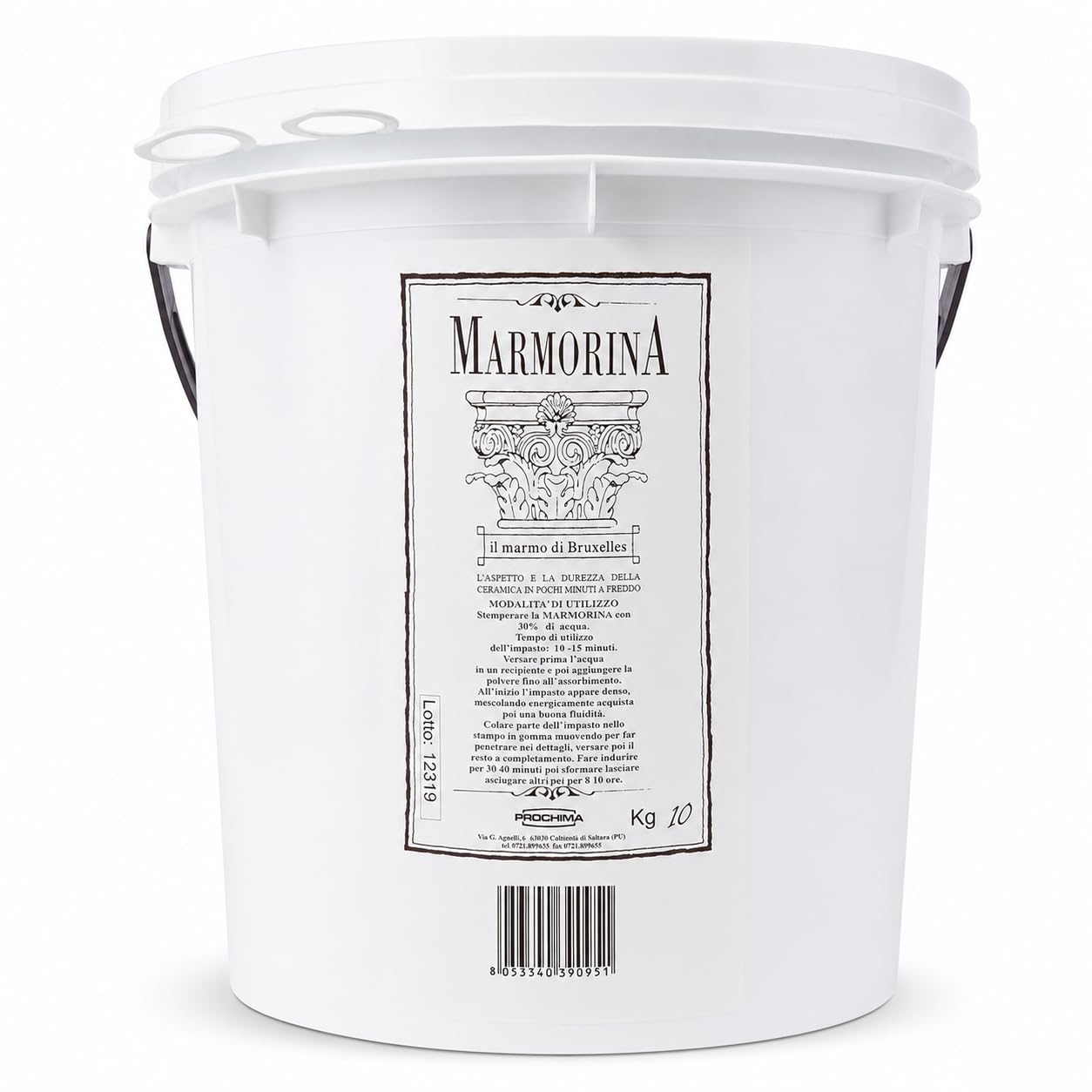 PROCHIMA, Marmorina blanca, polvo mezclable con agua, similar a la cerámica, 10 kg