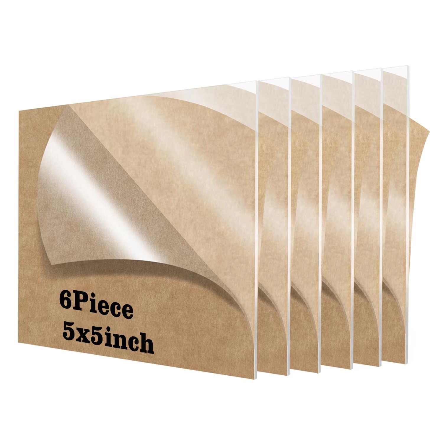 Lesnlok 5 x 5 Acrylic Sheet 1/8 Thick 3mm 6 Pieces Plexiglass Sheet,for Sign,Craft,Photo Frame, DIY Display Projects (6, 5" x 5")