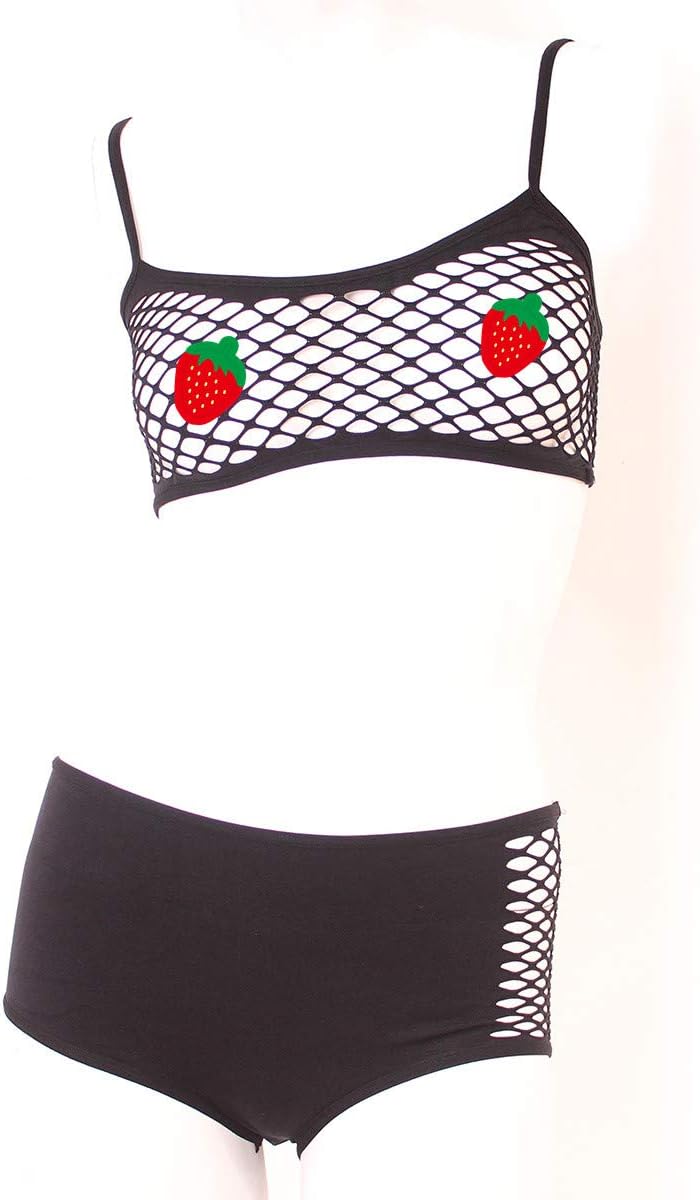 Sexy Fishnet Lingerie Set, See Through, Stretchy, Bikini Set with Fishnet Bra and Matching Underwear for Women, One Size, Black