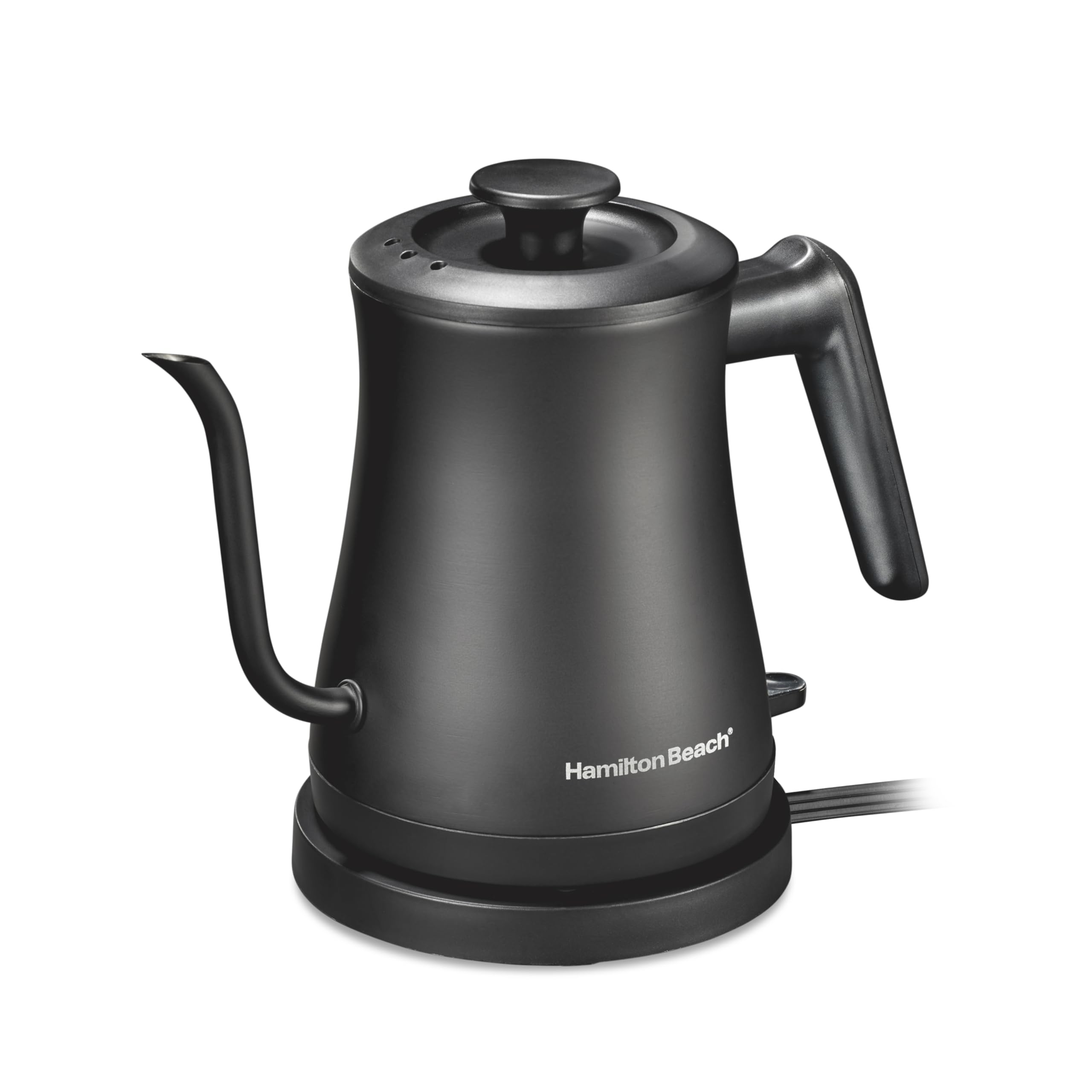 Hamilton Beach Compact 20 oz. / 0.6 Liter Gooseneck Electric Kettle for Boiling Water, Pour Over Coffee, Tea, 1200 Watts, Stainless Steel BPA-Free Interior, Black (41046)