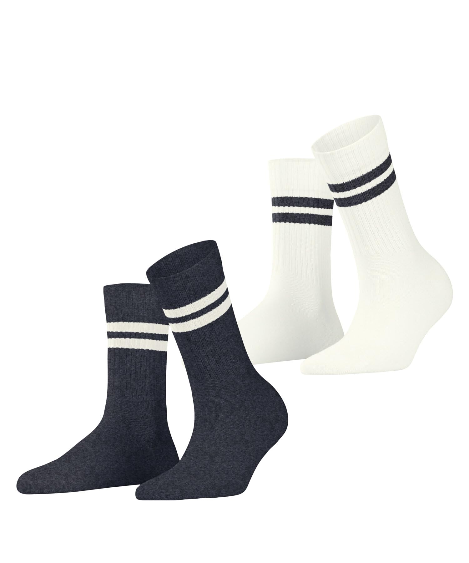 Esprit Women's Multicolor Weiß Blau 0020 Tennis Stripe Multipack W So Cotton Patterned 2 Pairs Socks, 2.5-5