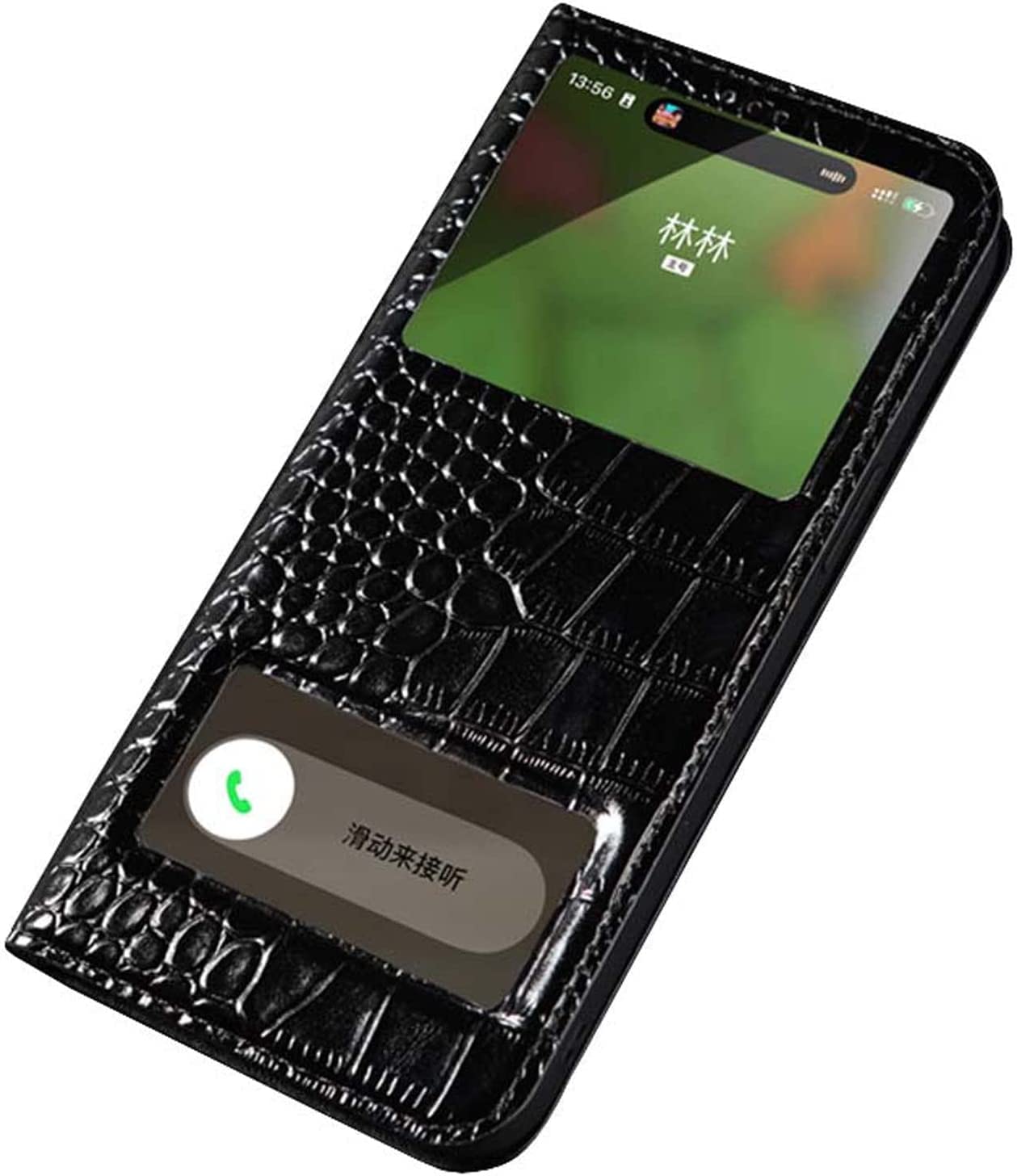 Funda para iPhone 14 Pro abatible que permite responder llamadas r&aacute;pidamente en negro 8