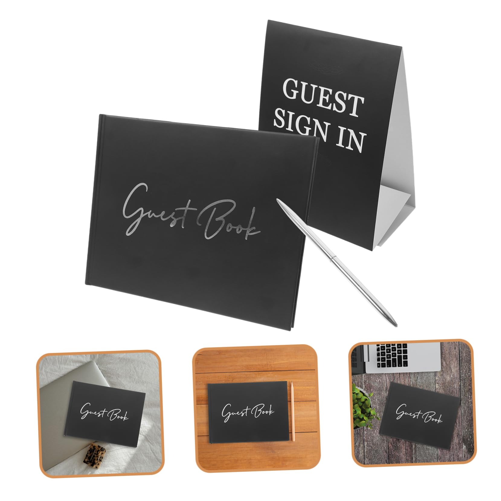 NUOBESTY Libro degli Ospiti Matrimonio in Carta e Plastico Nero Set 1 per Registrare Dediche e Firme in Occasione di Decorazione e Festa Nuziale