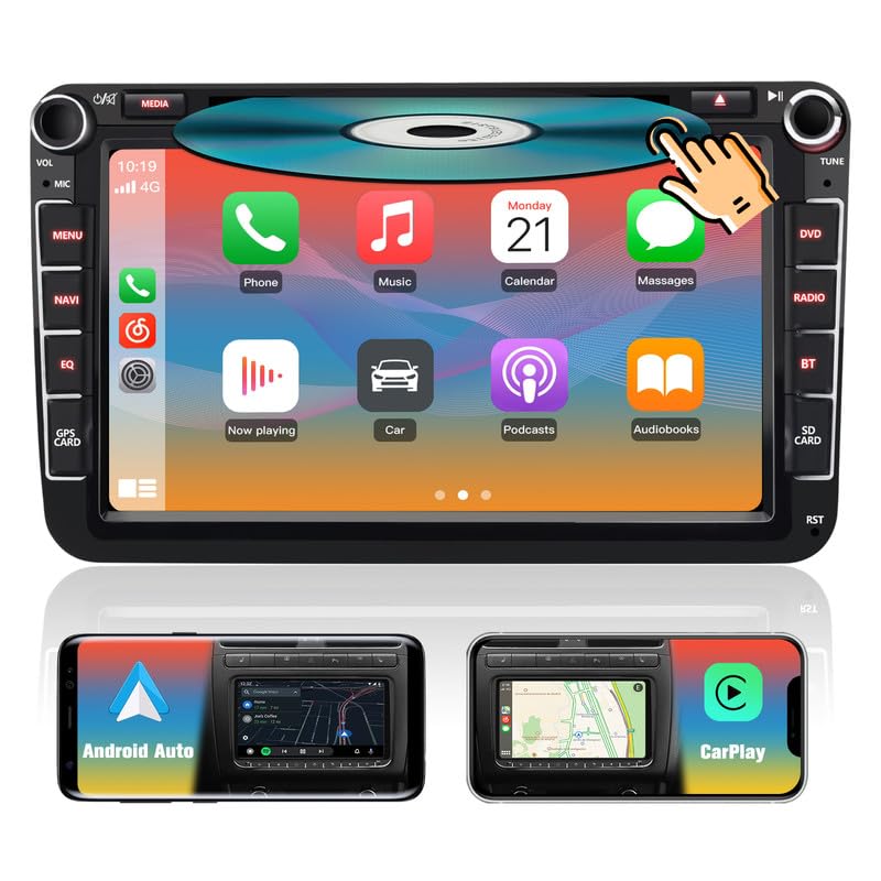 AWESAFE Android 13.0 [4GB+64GB] Radio Coche admite SIM 4G con Pantalla 2 DIN CD/DVD para VW, Autoradio CarPlay/Android Auto para VW con Bluetooth/RDS/USB/FM/SD/RCA, Admite Mandos del Volante