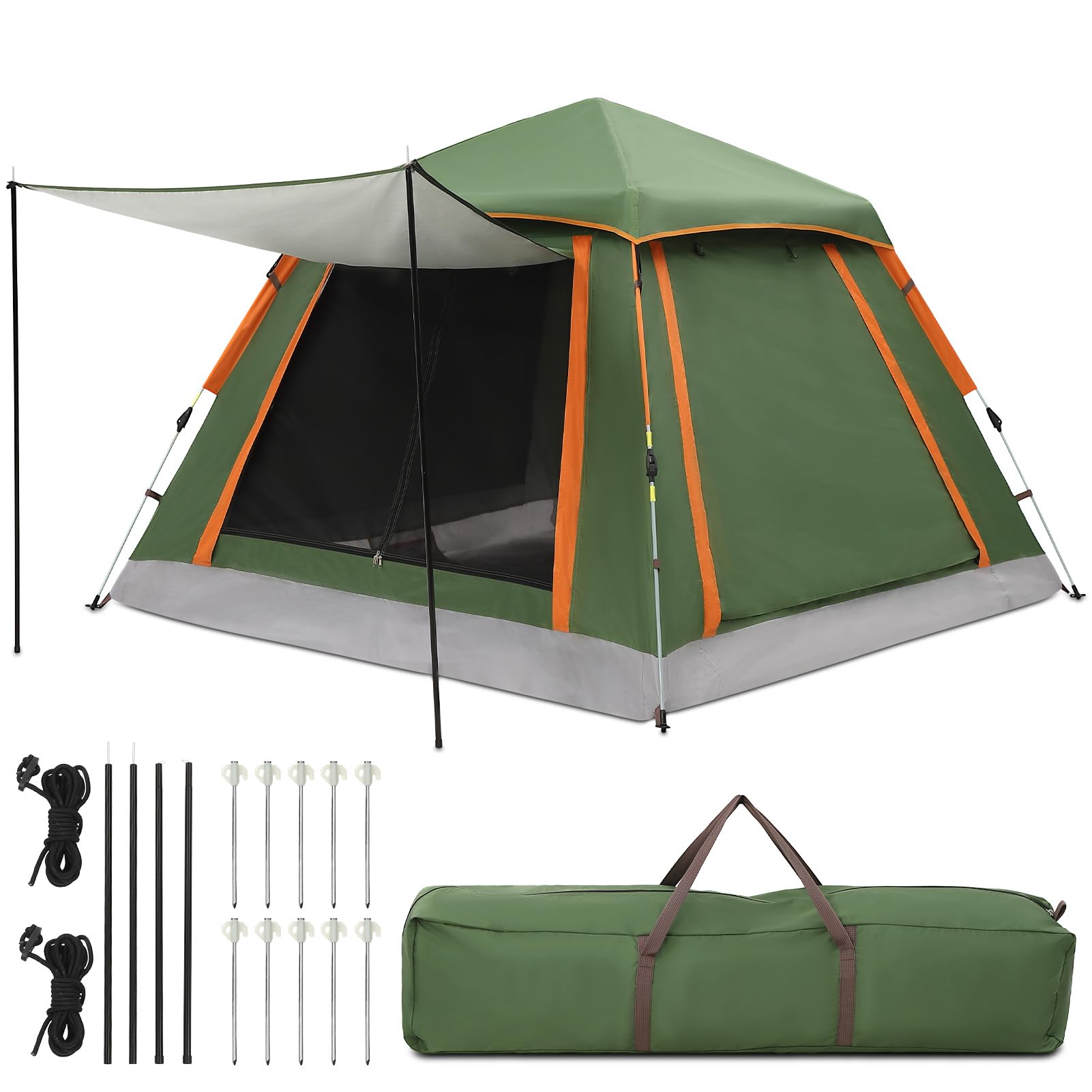 Aptliton Pop Up Tent Automatic, Camping Tent Waterproof Glow-in-the-Dark Pegs, Bug Netting & Convertible Door for Shade/Rain Protection Large 3-4 Person(200x200cm)