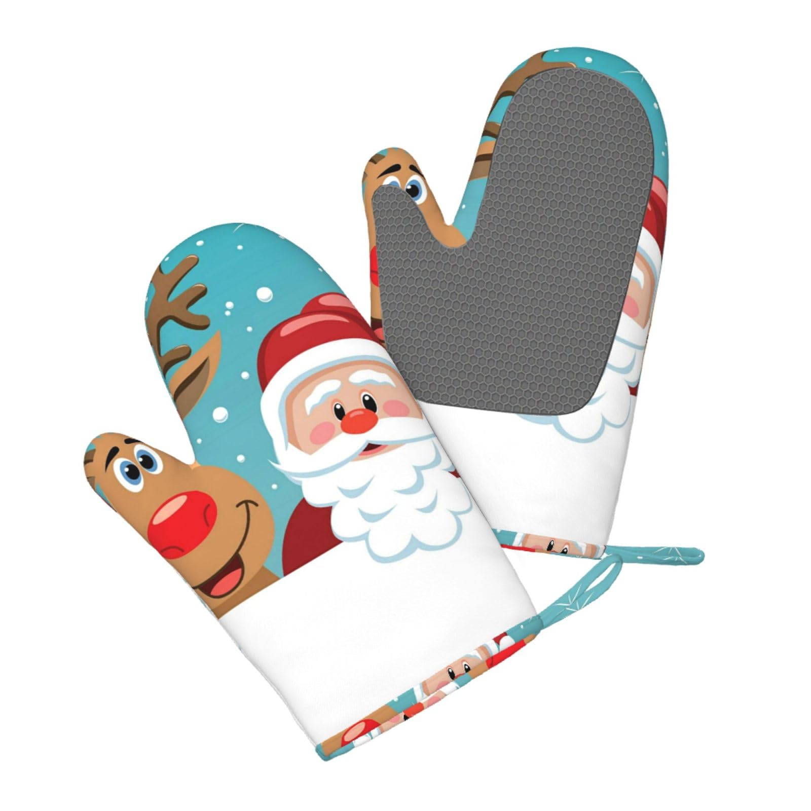 Aqrjlpo Women's Sant Claus Deer Silicone Oven Mitts Set 2Pcs, Printed Heat Resistant Non-Slip Silicone Oven Gloves For Kitchen Cooking Baking Microwave