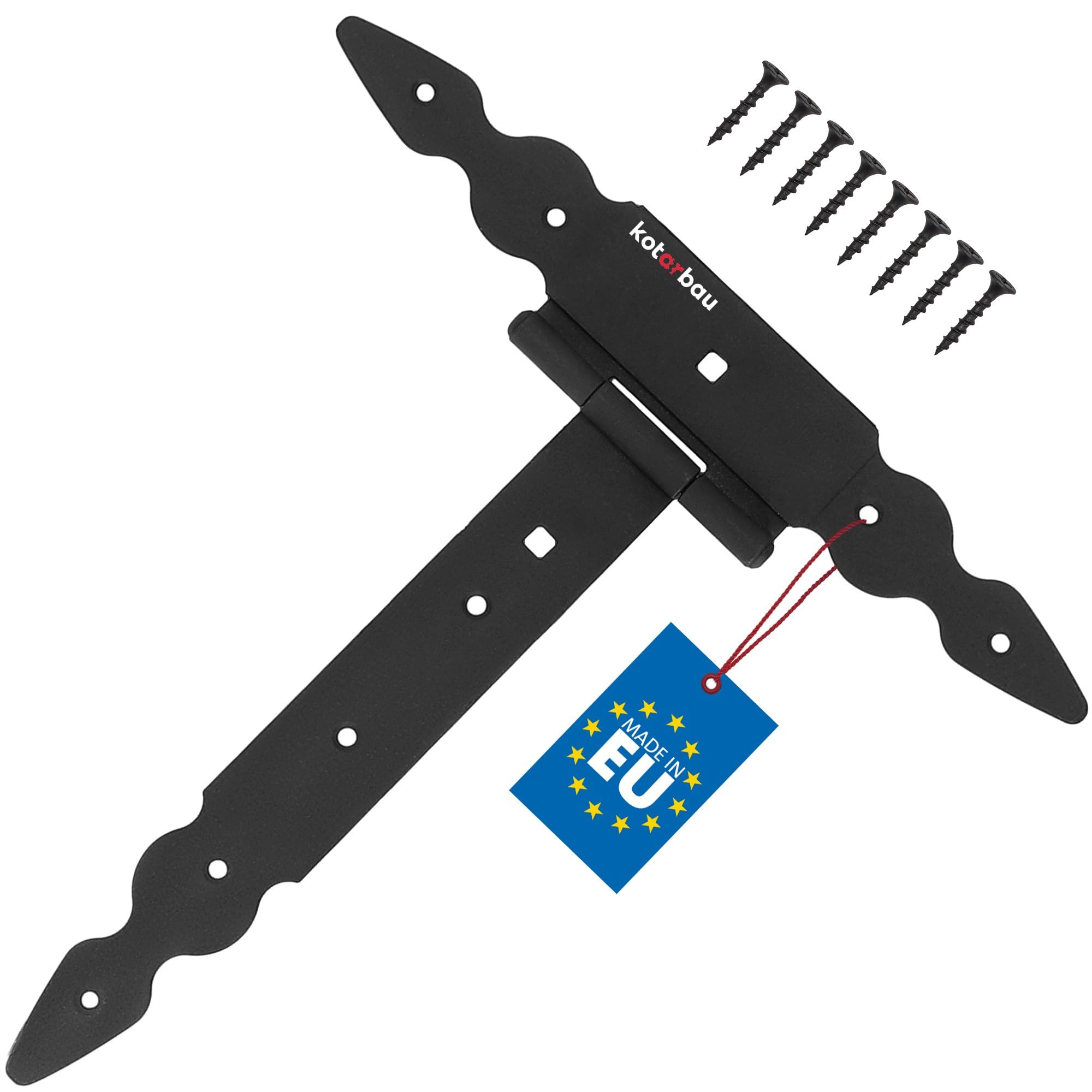 KOTARBAU T Hinges Black Length 250 mm Cross Hinges Powder-Coated Steel Garden Gate Hinge Wooden Door Hinge Heavy Duty Door Hinges