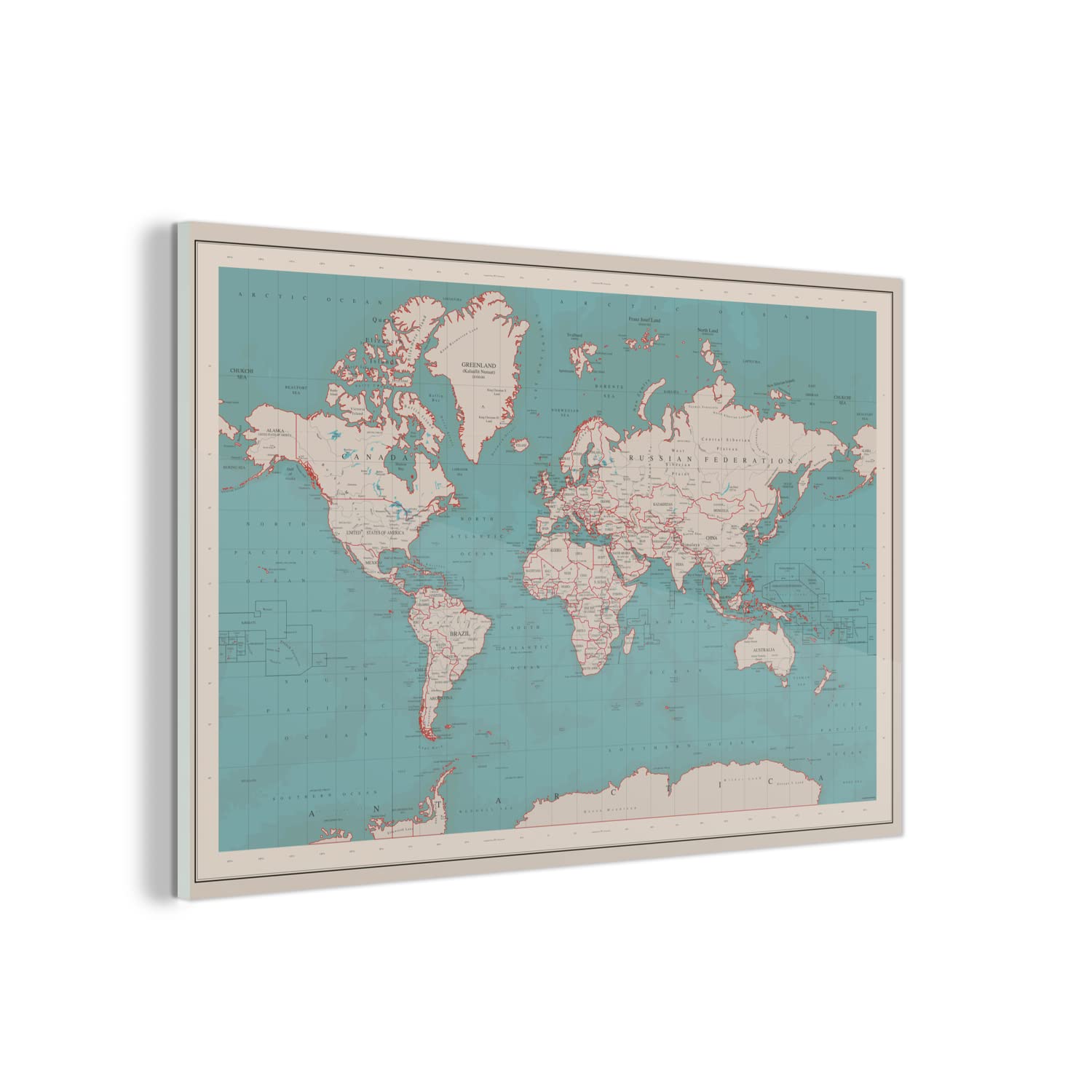 Glasbild Glasfoto Wandbild Bilder Deko 90x60 cm Weltkarte - Vintage - Atlas - Kinder - Jungen - Mädchen