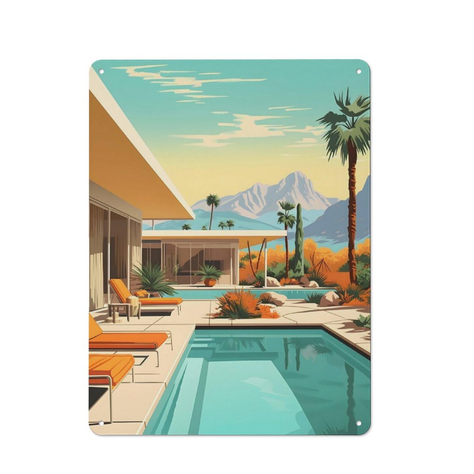Junmoney Palm Springs Tin Wall Plaque 40X30cm With For Guest Room Or Hallway, For Metal Sign Collectors, For Garage And Workshop Walls