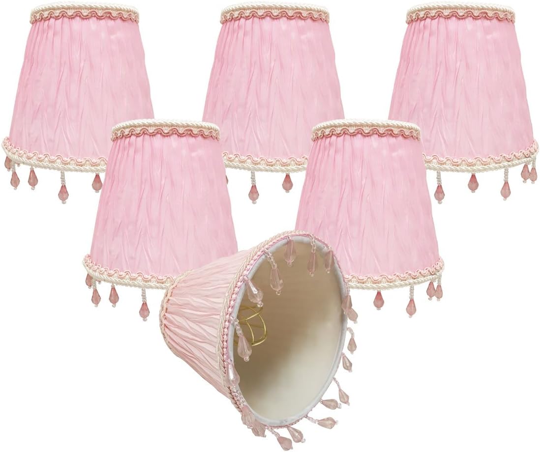 Royal Designs, Inc. CSO-1037-5PNK-6 Beaded Ruche Pleat Empire Chandelier Shade with Designer Trim, 3 x 5 x 4.5, Pink, 6-Pack