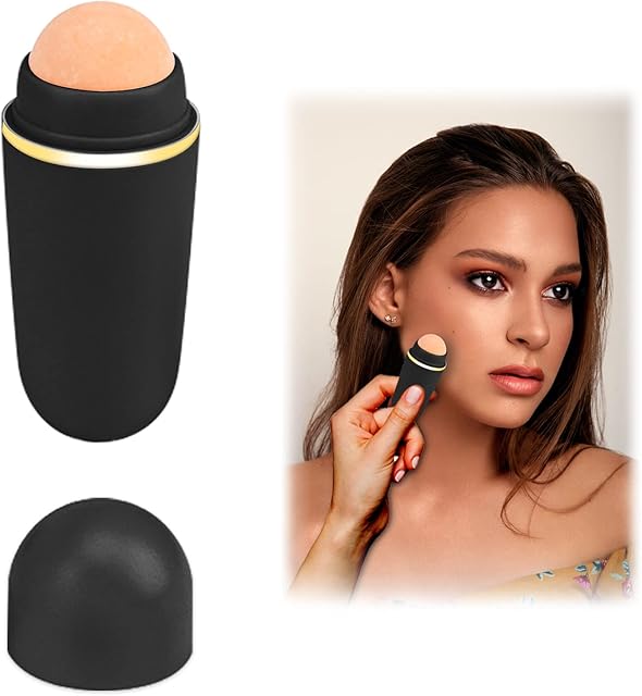 Oil Absorbing Volcanic Face Roller,DRAMBOR Natural Volcanic Stone Oil-Absorbing Tool Anti Sebum Reusable Facial Skincare to Remove Excess Shine Makeup Naturally (Black)