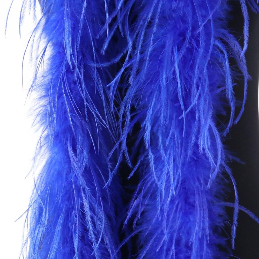 Feather Boa, 2M Ostrich Feather Trim, Decorative Shawl Scarf For Dress Shirt Top Hat Accessories Crafts(Treasure Blue)