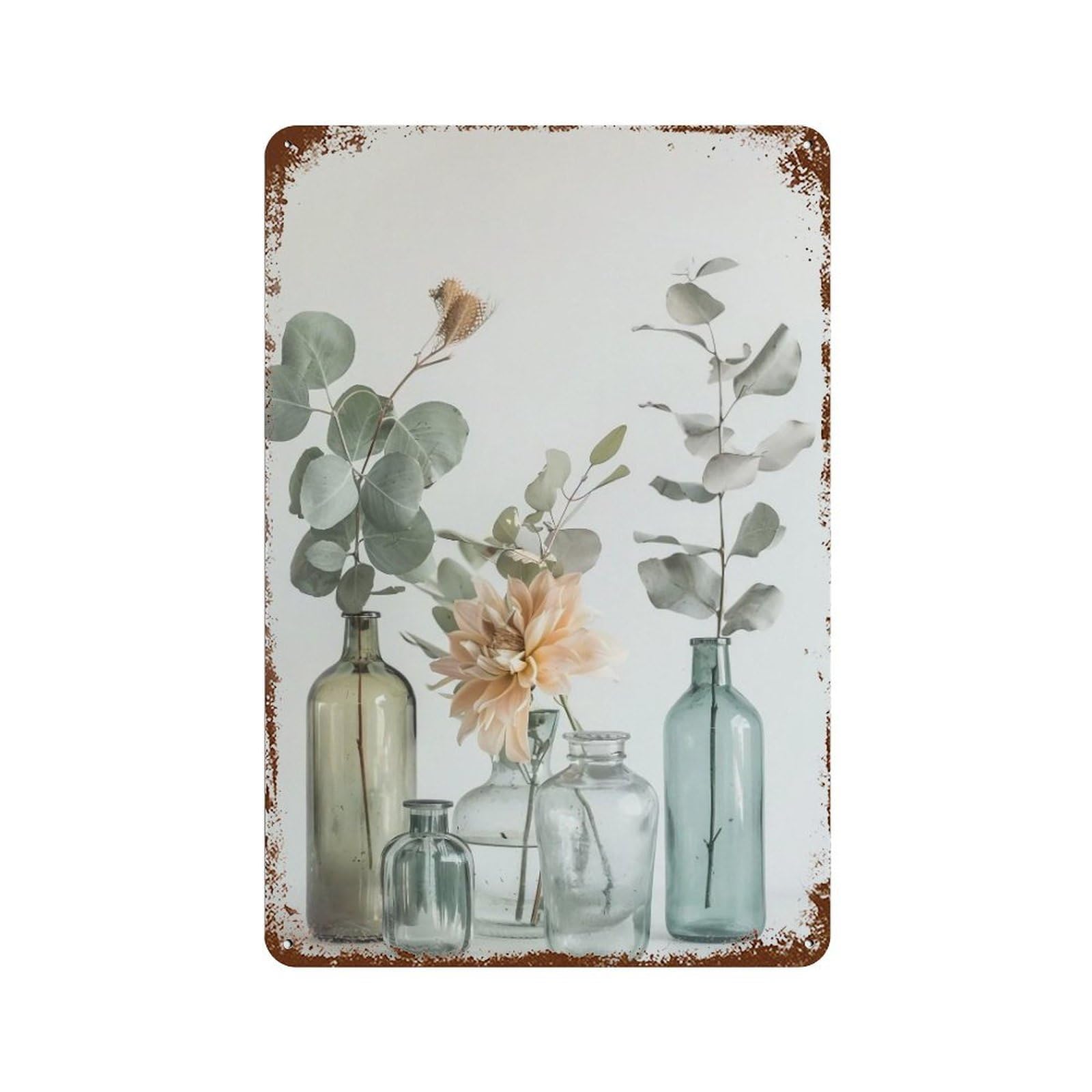 HDURYEYRYY Eucalyptus Glass Vase 02 Wall Retro Iron Vintage Art Metal Tin Sign Poster Modern Home Cofffee Club Art Bar Shop Decor 30x20cm