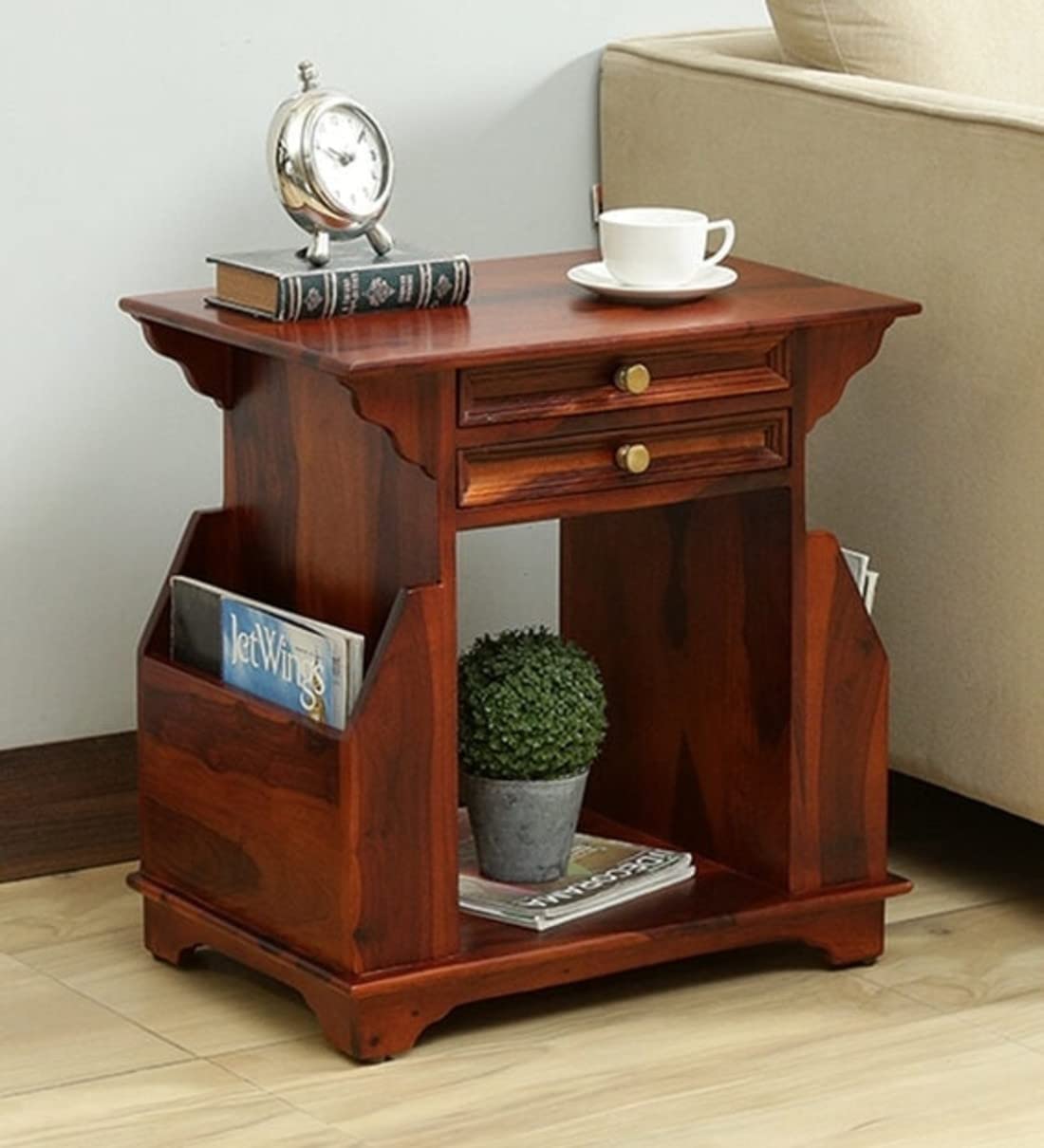 SHREE NATURAL Solid Sheesham Wood Bedside Table with 2 Drawer for Bedroom | Wooden Bed Side Tables with Drawers& 2 Side Storage | Nightstand Side Table with 2 Drawers Storage for Home. (Mahogany)-image-20