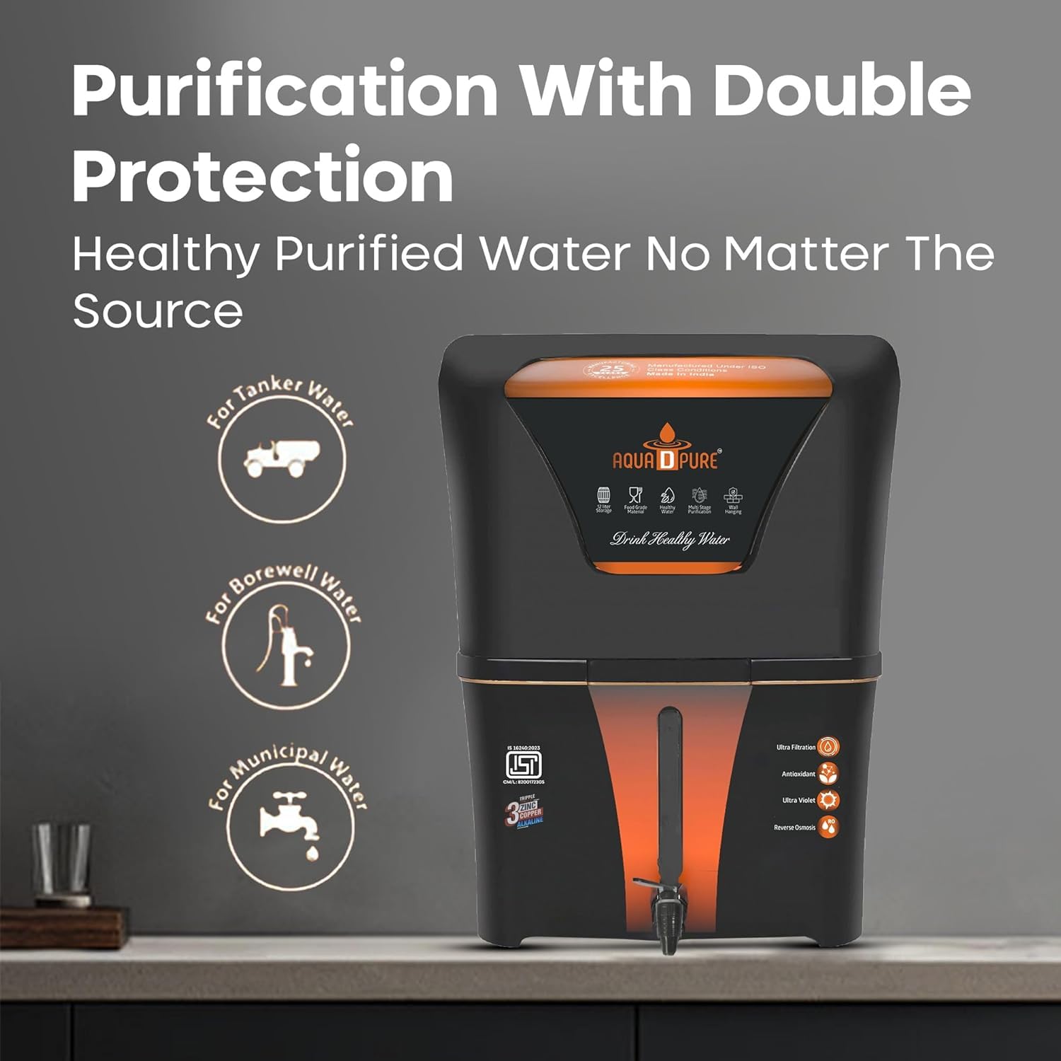 AQUA D PURE RO Water Purifier - 12L, 4-in-1 -4