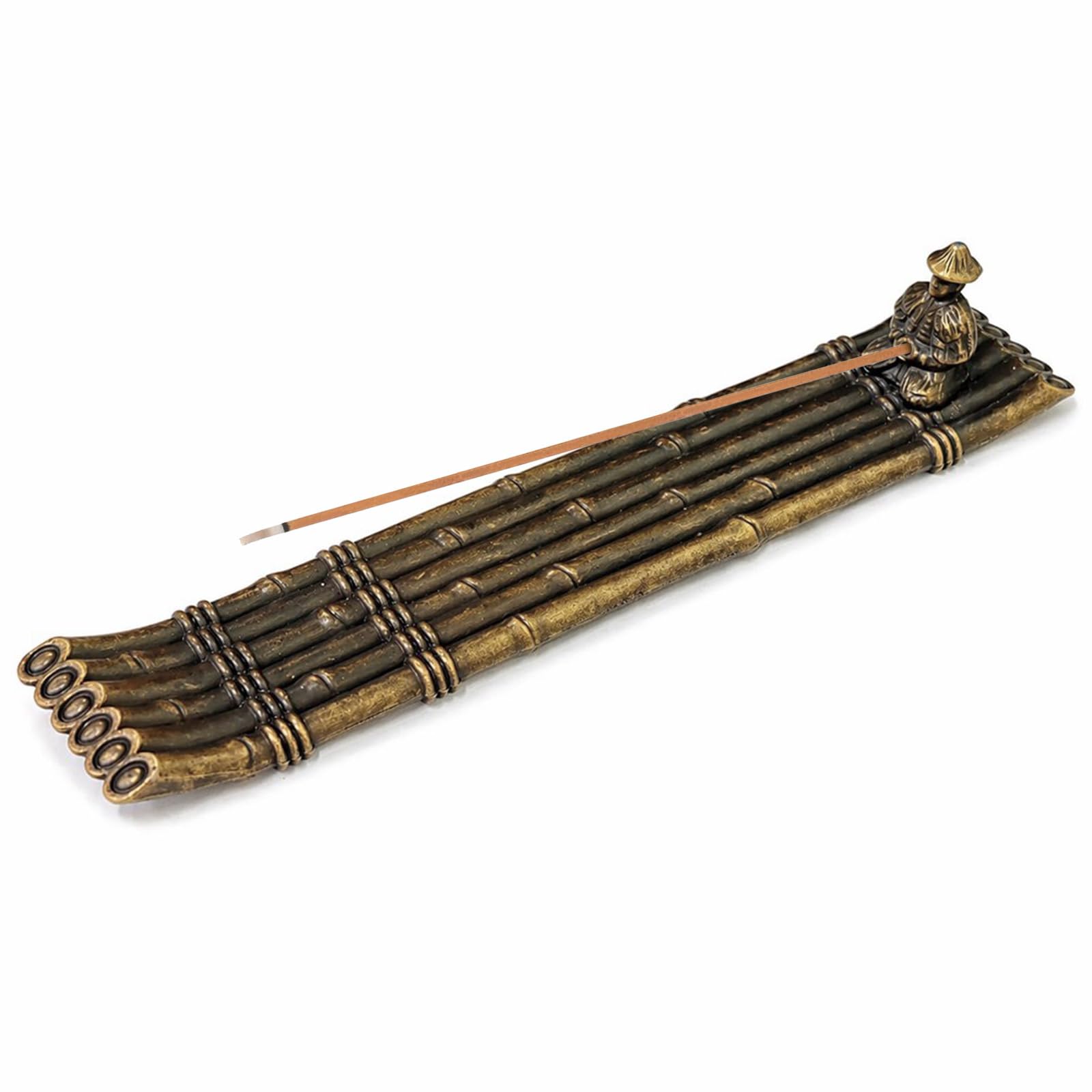 Admygo Small Incense Holder, Chinese Fisherman Bamboo Raft Incense Stick Holder, Alloy Incense Burner for Home Tea Room Study, 8.8×2.3×2cm Incense Holders for Sticks