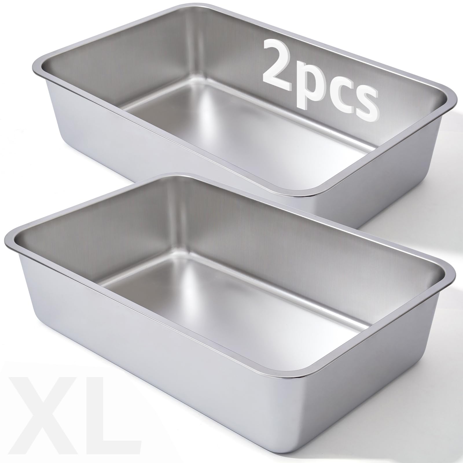 2pcs Stainless Steel Cat Litter Box?23.6“x15.7"x5.9" Deep Stainless Steel Extra Large Cat Litter Box,XL Metal Litter Box for Big Cats, Non Stick Surface, Easy to Clean, Large High Side Cat Litter Box
