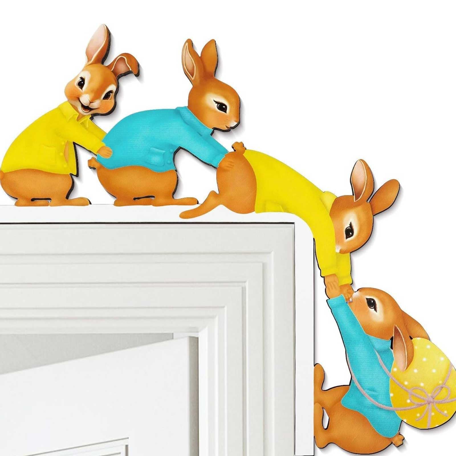 SansRealmL Türrahmen Deko Ostern, Lustige Osterdeko mit Hasenmotiv, Einseitig Bedruckte Oster Dekoration aus Holz, Ideal für Türen, Fenster, Kamine, Kühlschränke - Holzhasen Design für Osterfest