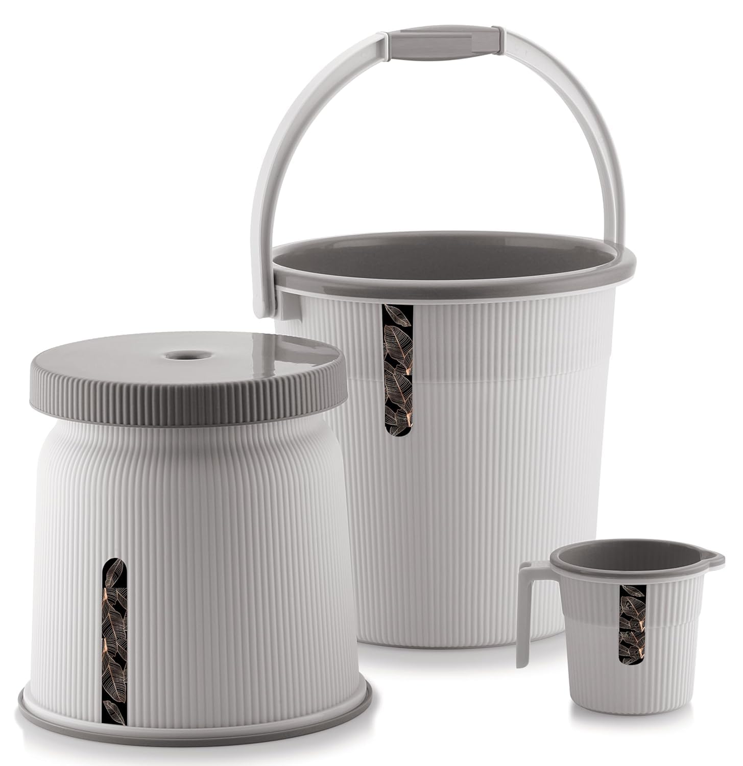 GALOOF Bath Bucket Set with Mug and Stool | 3pc Round Colorful Bathroom Set with Ribbed Pattern | 18 Liter Unbrekable Bucket for Bathing and Cleaning with 1 Liter Mug and Strong Patla (White) (B0D2HVWWLL) Amazon Price History, Amazon Price Tracker