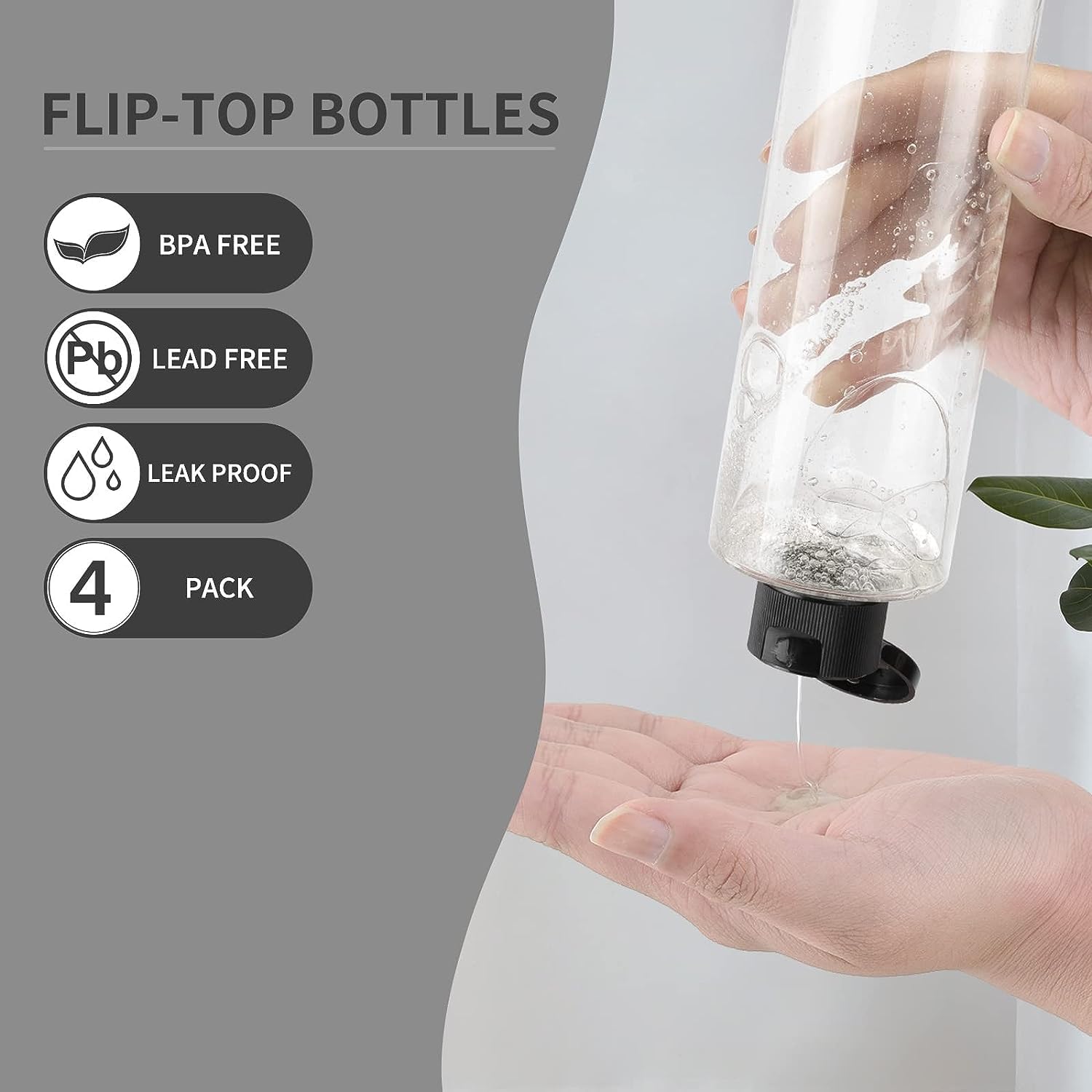 Toureal 250ML Bottiglie Vuoto da Viaggio con Tappo Flip Top (4 Pezz) Flaconi per Cosmetici (Trasparente)