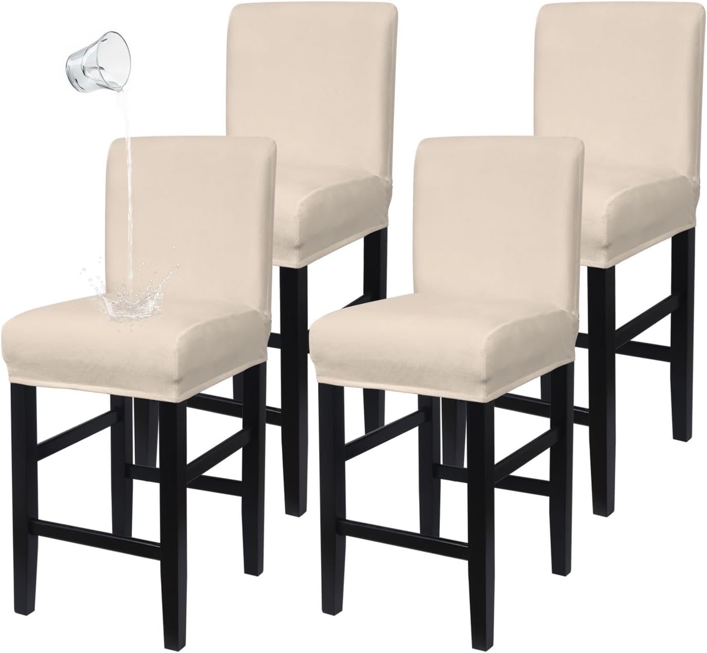 NICEEC Beige Bar Stool Covers with Backs Spandex Stretch Barstool Seat Covers Water Repellent Counter Height Chair Covers Removable Washable Bar Stool Cover Set of 4 for Kitchen Dining Room
