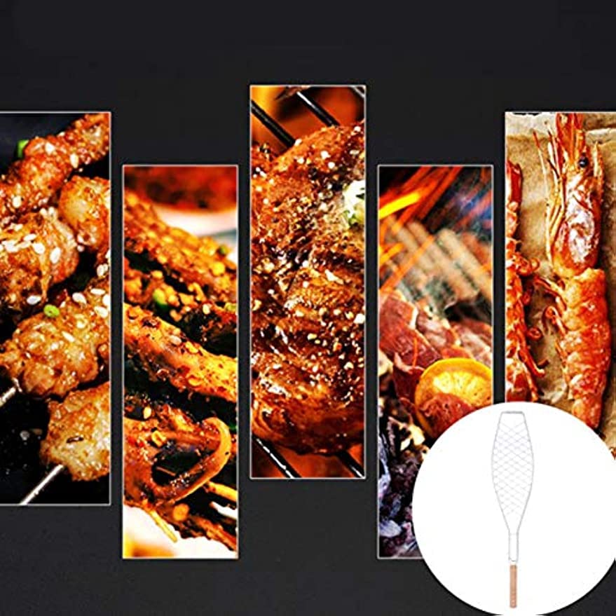 Cesta de Parrilla de Pescado de 4 Piezas Plegable portátil de Acero Inoxidable Barbacoa de Pescado de Verduras Cesta de Parrilla de camarones, 60 * 15cm