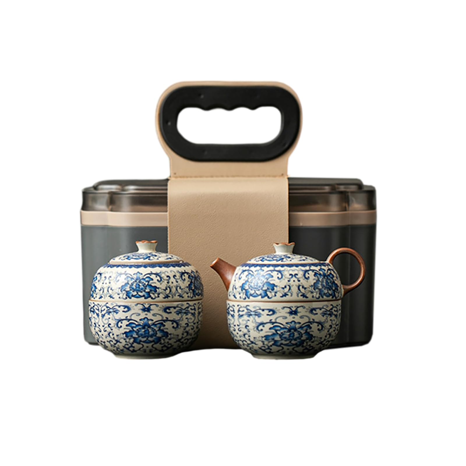 Pot en céramique à branches enveloppées de beige avec deux tasses nomades
