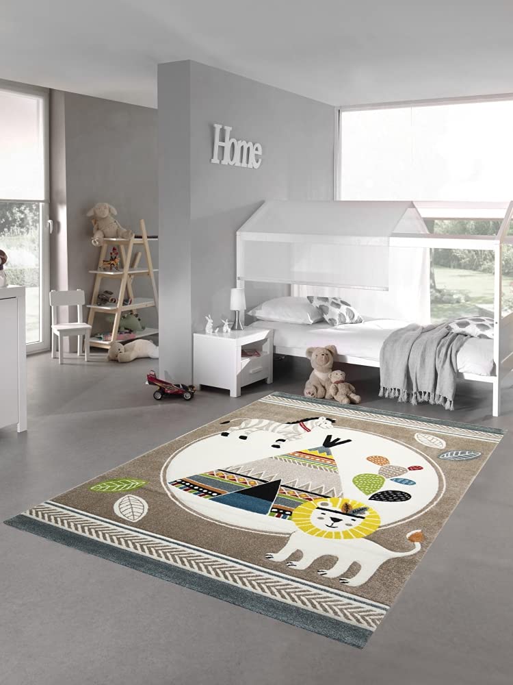 Tapis De Chambre D'enfant - Motif Lion Zebra Cactus | Tapis De Jeu Coloré 80x150 Cm | Durable Et Hypoallergénique Pour Chambre Bébé